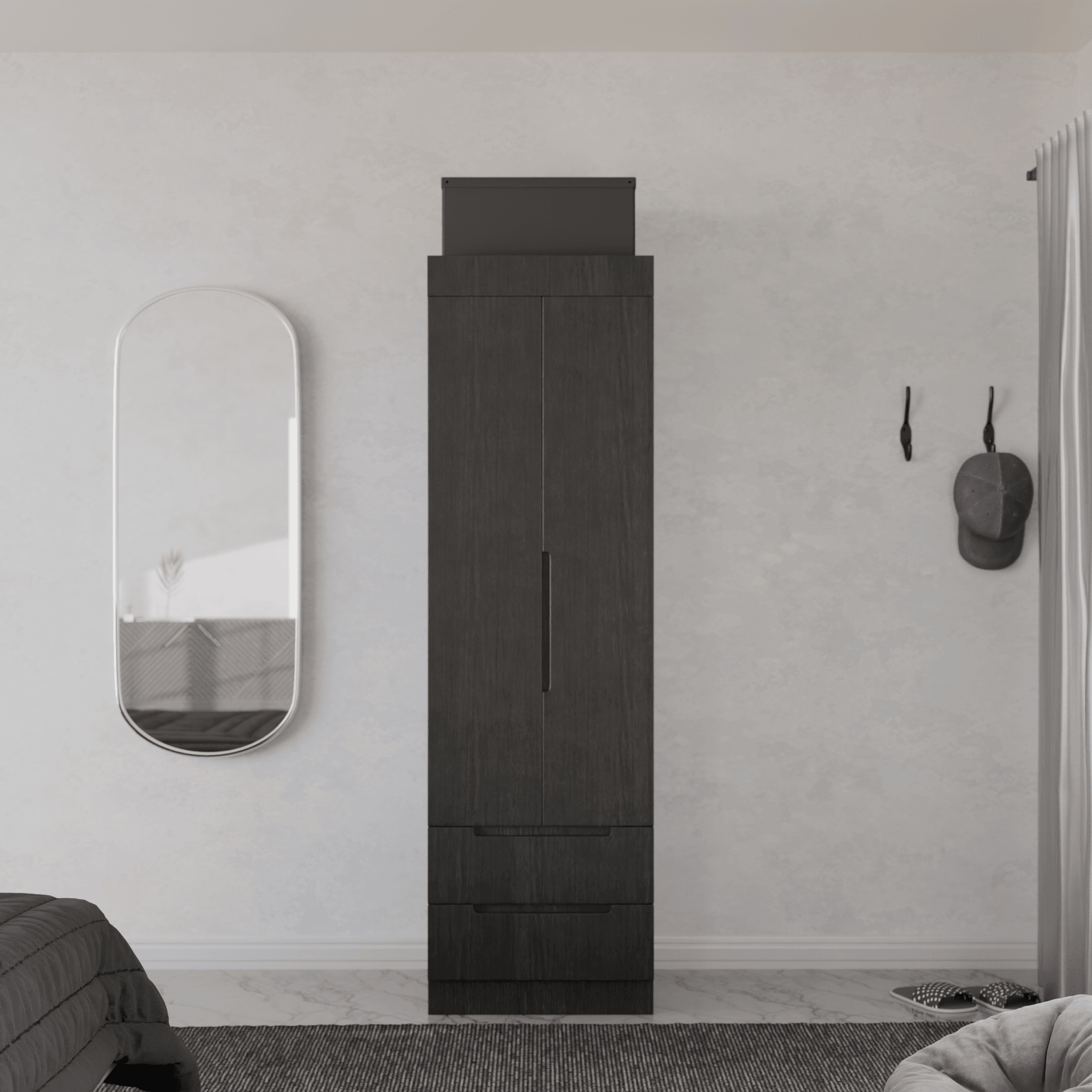Harris 2 Door Open Wardrobe Closet - Freestanding Storage Cabinet for Bedroom, Living Room & Entryway - Modern Wooden Clothes Organizer with Hanging Rod & Shelves