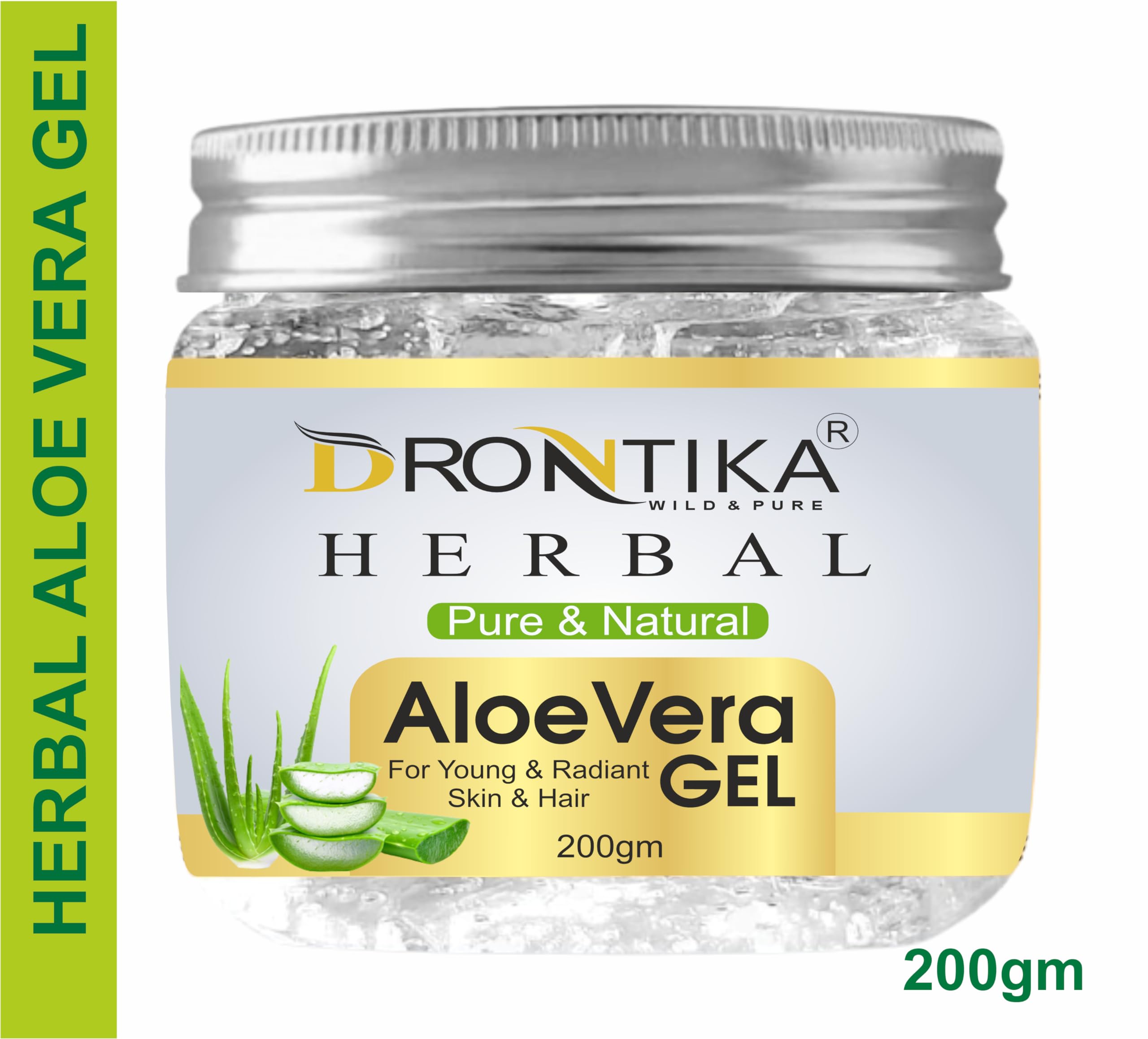 **Drontika Herbal Natural Ayurvedic Aloe Vera Gel – Transparent Skin & Hair Care with Vitamin E, Paraben-Free, 200g (Pack of 2) – Soothes Sunburn, Hydrates Dry Skin & Tames Frizzy Hair**