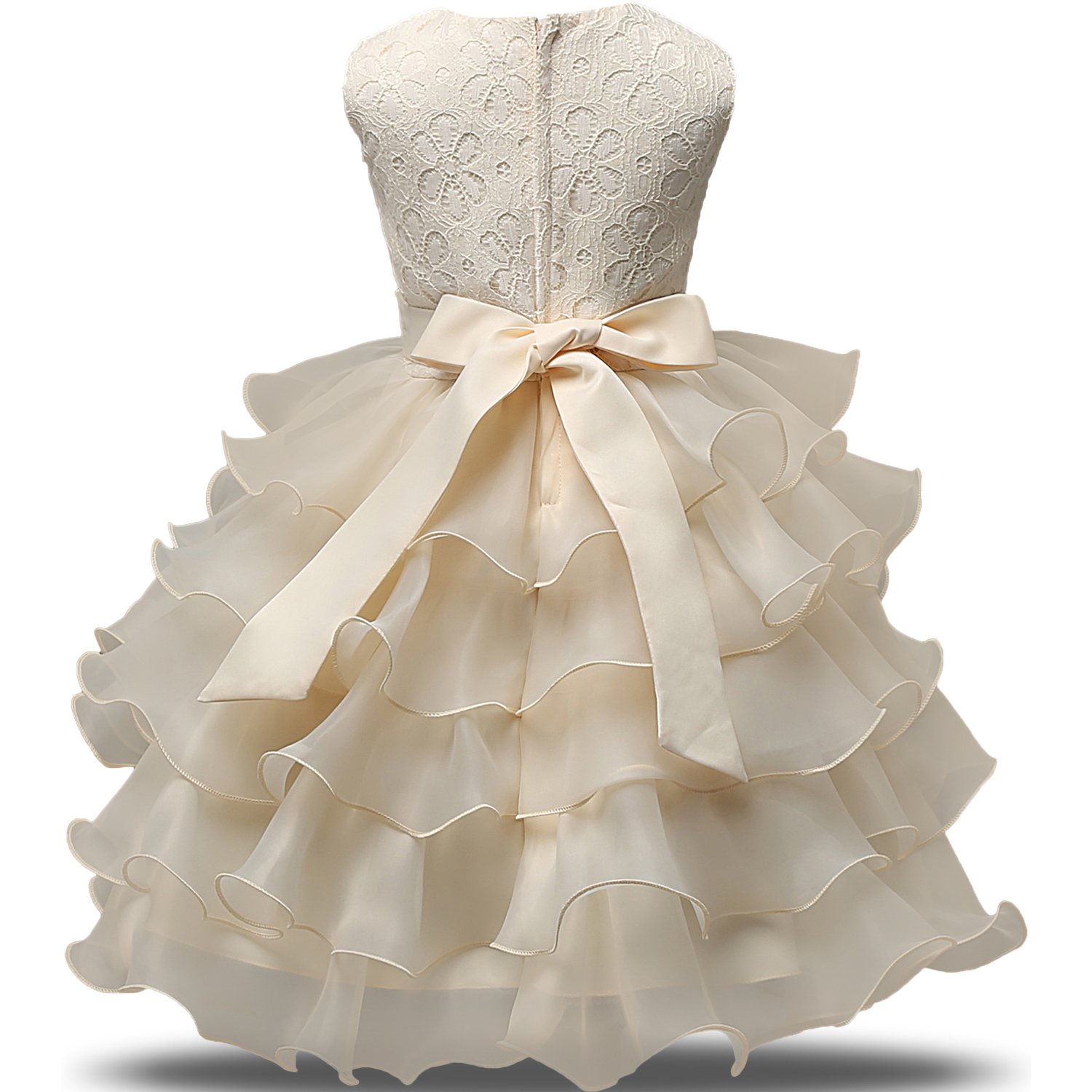 NNJXD Girls' Ruffled Lace Party Dress - Elegant Flower Girl & Wedding Attire for Special Occasions | Perfect for Birthday Parties, Pageants, and Formal Events