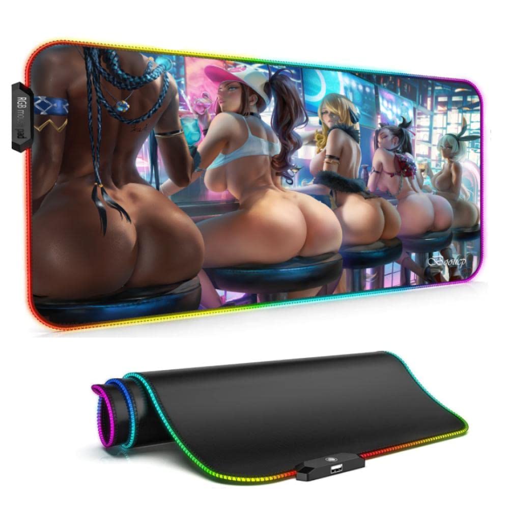 BOOUCP RGB Gaming Mouse Pad with Anime Girl Design - XXL Large (36x16 inch) LED Backlit Desk Mat for Gamers | Perfect for PC Gaming Setup, Office Work & Home Decor | Sailor Moon Inspired Landscape with Sexy Buttocks Art