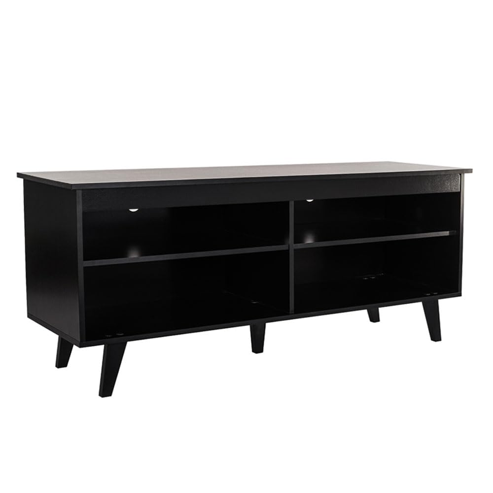 Modern Madesa TV Stand Entertainment Center for 50-55 Inch TVs - 4-Tier Wooden Media Console with Cable Management - Black - Perfect for Living Room & Bedroom Organization