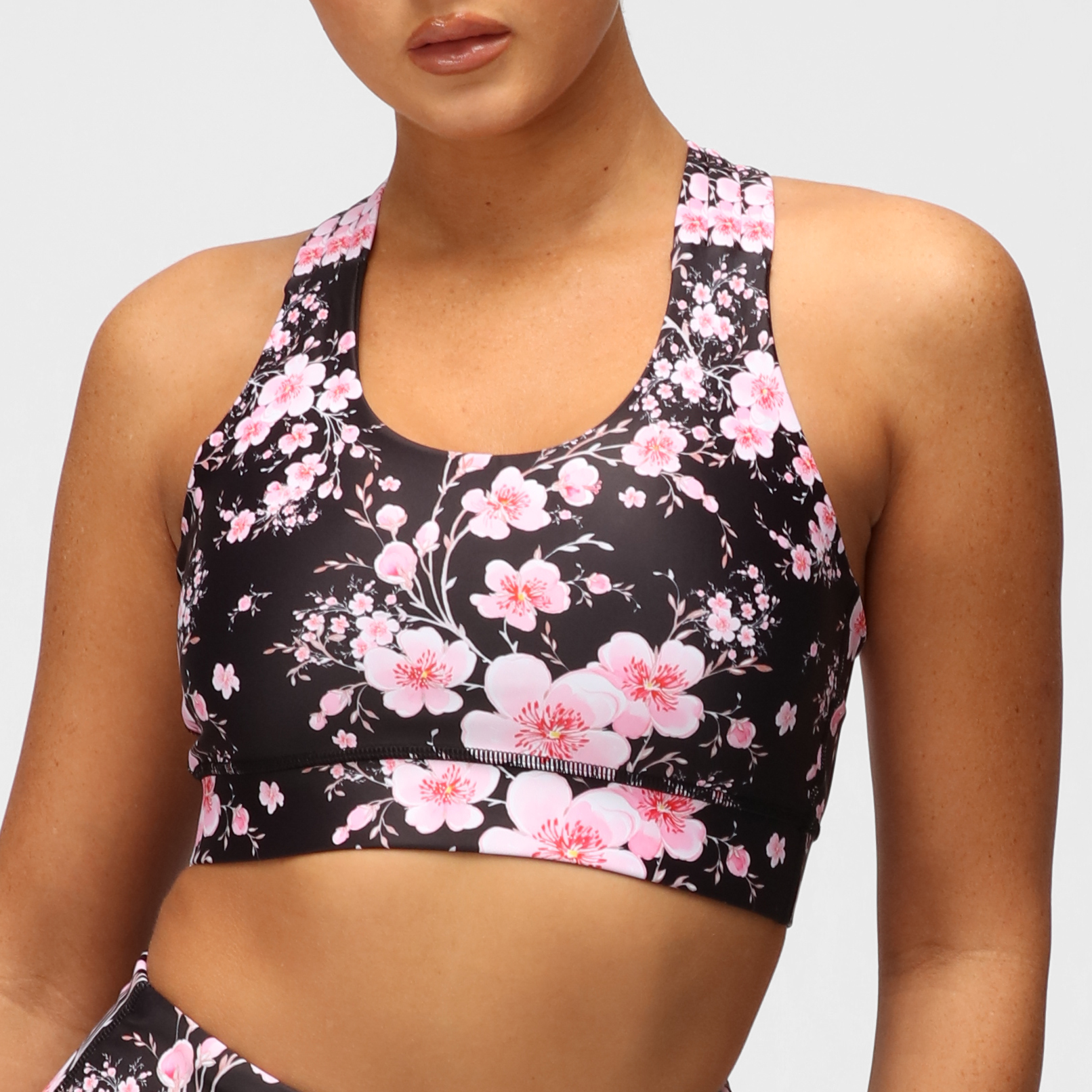Blossom Noir Cross Back Bra - Women's Supportive & Comfortable Sports Bra for Yoga, Running & Workouts