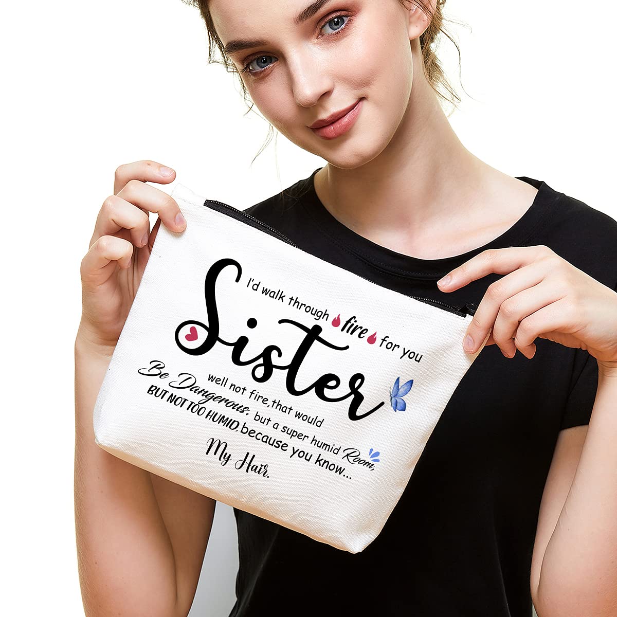 Fokongna Sister Gifts - Birthday Makeup Bag for Women & Girls, Best Friend Gift with Unique Fire Design - Perfect for Birthday, Christmas & Sister Appreciation Day Gifts