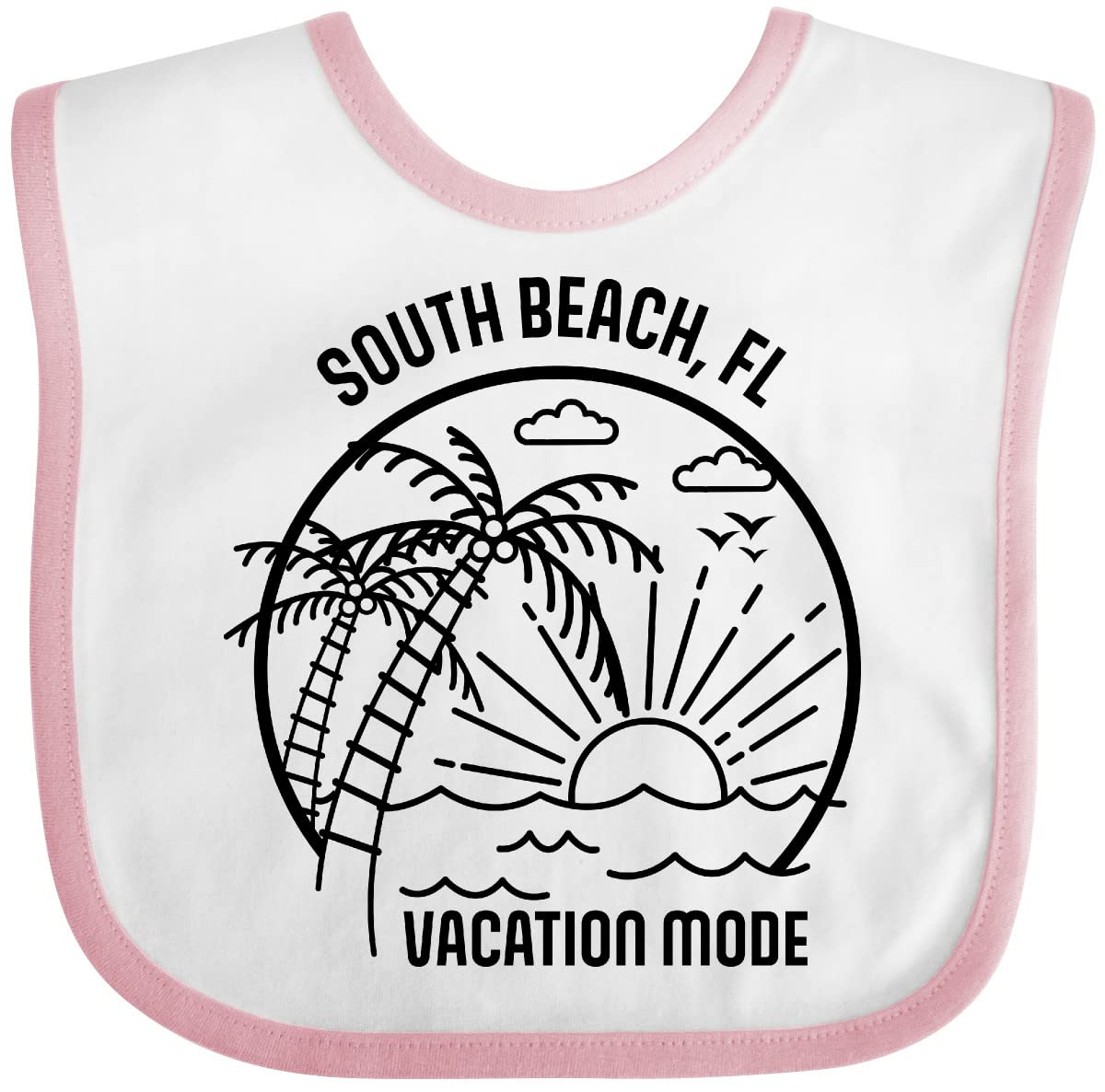 Inktastic Summer Vacation Mode South Beach Florida Baby Bib - Soft Cotton Drool Bib for Infants & Toddlers - Perfect for Beach Trips, Travel, and Everyday Use