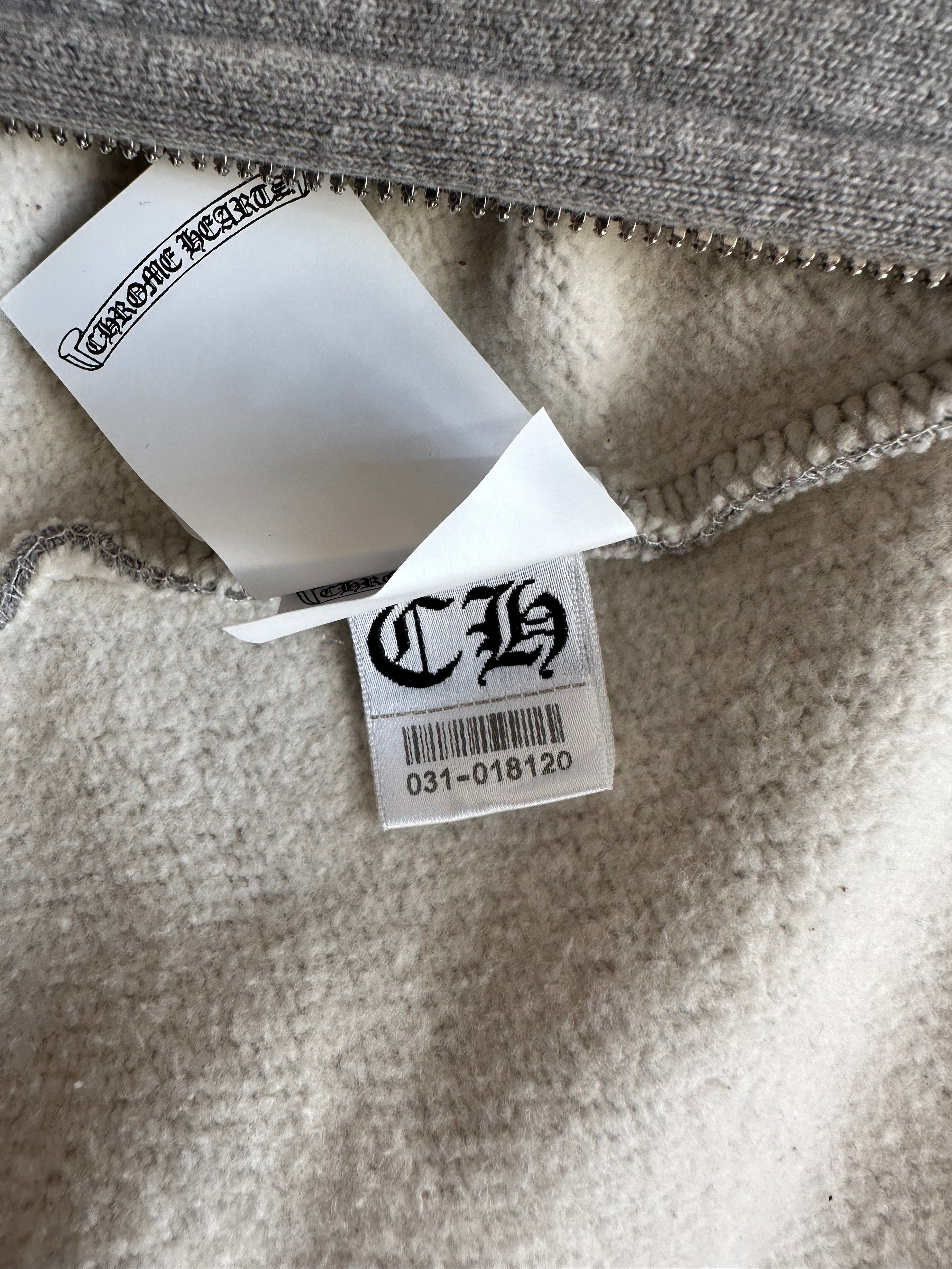 Chrome Hearts Grey & Black Triple Cross Patch Zip Up Hoodie for Men & Women | Streetwear Fashion | Perfect for Casual Outfits & Urban Style