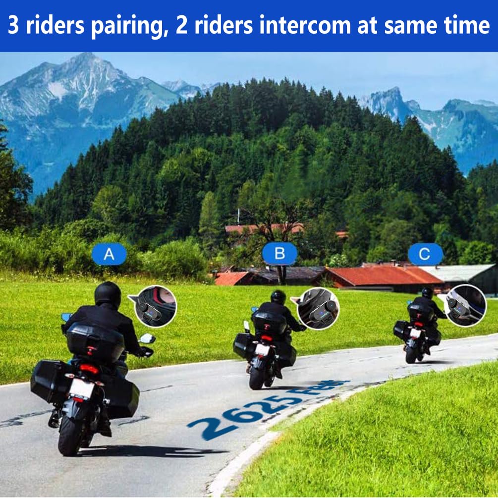 FreedConn TCOM-VB Motorcycle Helmet Bluetooth Intercom Kit - 800m Range, FM Radio, MP3, GPS & Phone Connectivity for 2-3 Riders - Perfect for Group Rides, Touring & Adventure Motorcycling (1 Pack)
