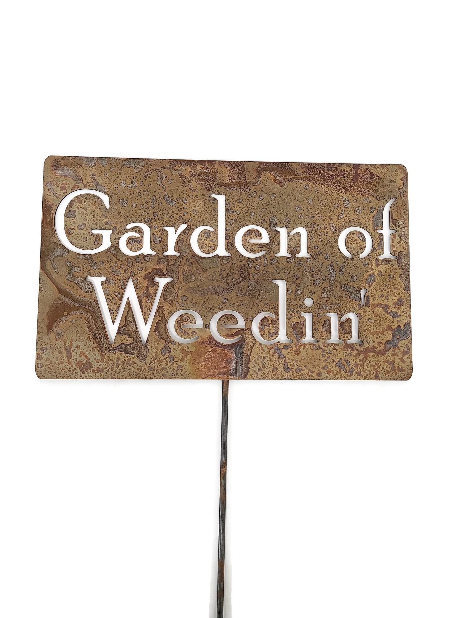 Funny Garden Staked Signs 21 to 28 Inches Tall - Large Rustic Metal Yard Decor for Outdoor Gardens, Patio & Lawn (Garden of Weedin Design, Naturally Rusted Finish) - Perfect for Backyard, Flower Beds & Landscaping