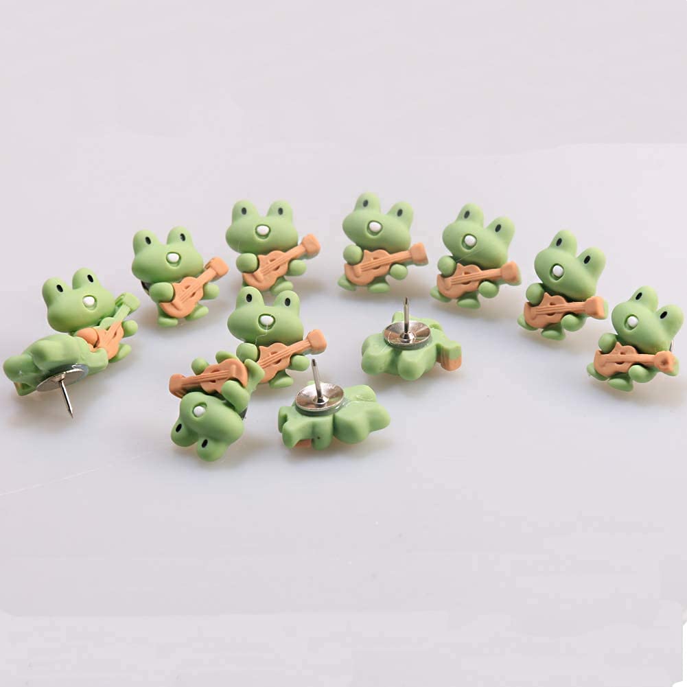 20PCS Cute Cartoon Green Guitar Frog Push Pins - Fun Animal Thumb Tacks for Cork Boards, Whiteboards, Bulletin Boards, Photo Walls & Maps - Perfect for Home Office, Classroom Decor & DIY Projects