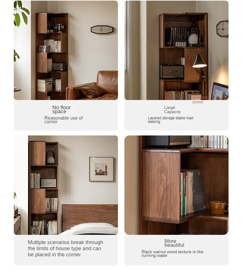 Solid Black Walnut Wood Corner Bookcase Shelf - Stylish Storage for Books, Decor & Small Spaces | Perfect for Living Room, Office & Bedroom Organization