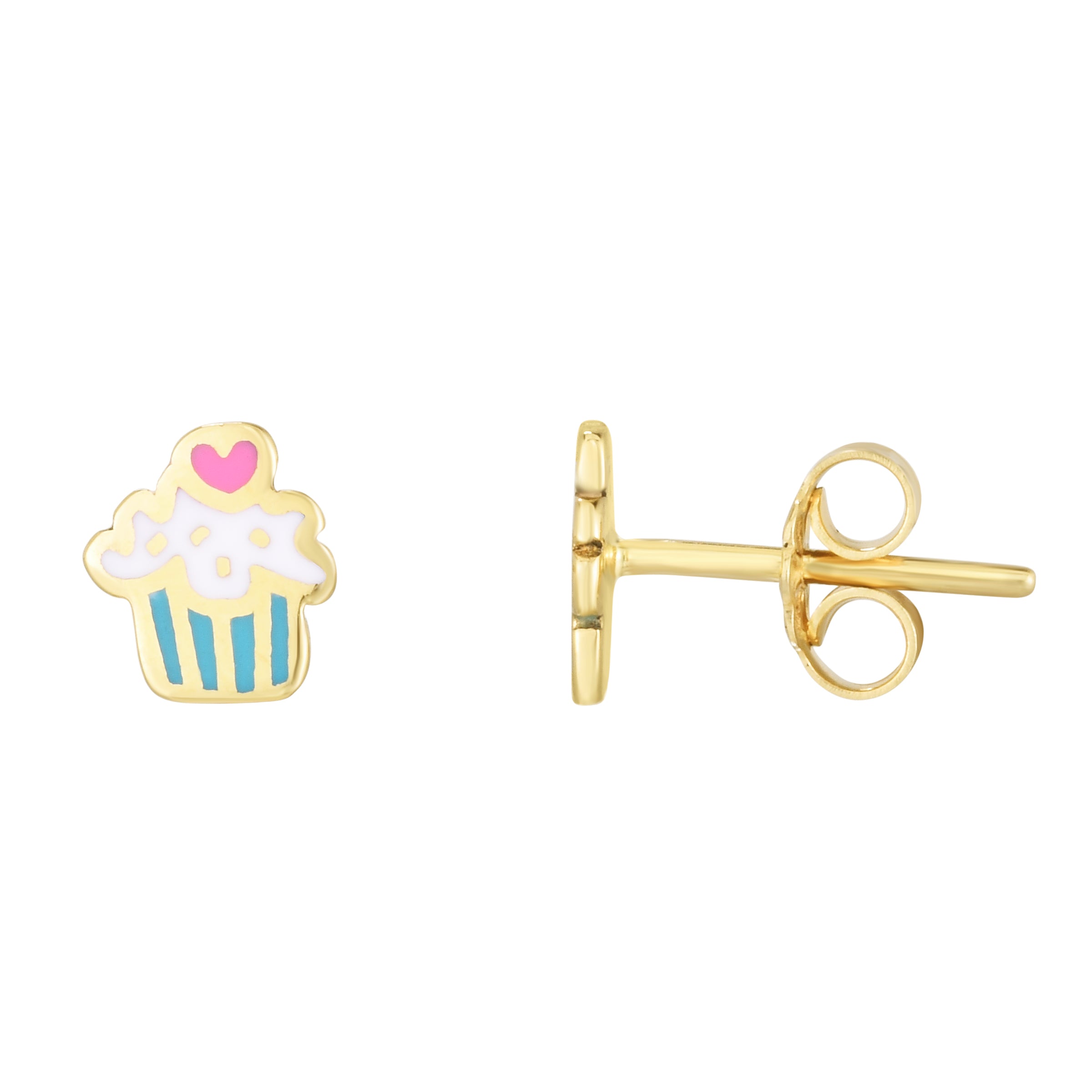 14K Gold Cupcake Enamel Earrings - Dainty Stud Earrings for Women, Sweet Birthday Gift for Her - Perfect for Parties, Birthdays & Everyday Wear