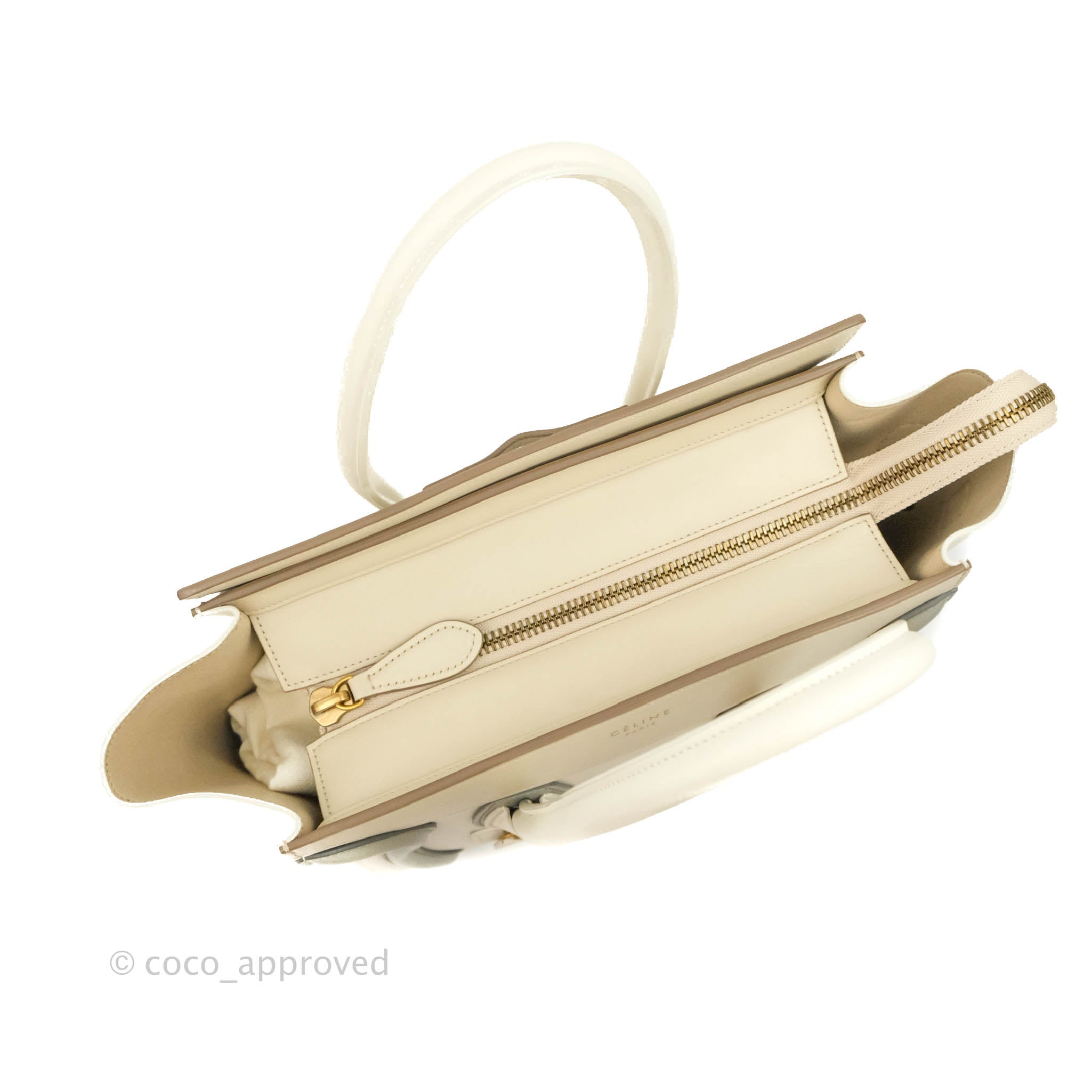 Celine Micro Luggage Handbag in Light Beige Smooth Calfskin with Gold Hardware - Perfect for Work, Travel & Everyday Luxury