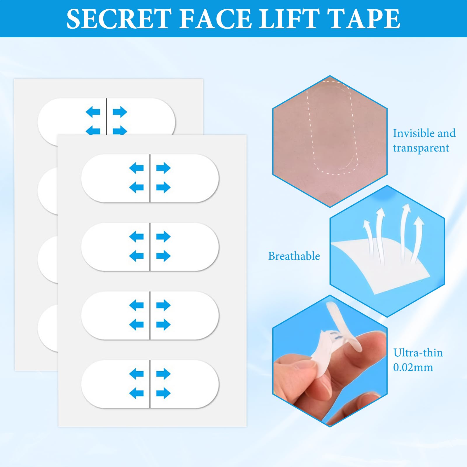 156 PCS Invisible Face Lift Tape - Ultra Thin & Breathable Japanese Face & Neck Lifting Tape for Double Chin, Jawline, Eye Wrinkles & Sagging Skin - Instant Face Contouring & Anti-Aging Solution for Parties, Photos & Daily Use