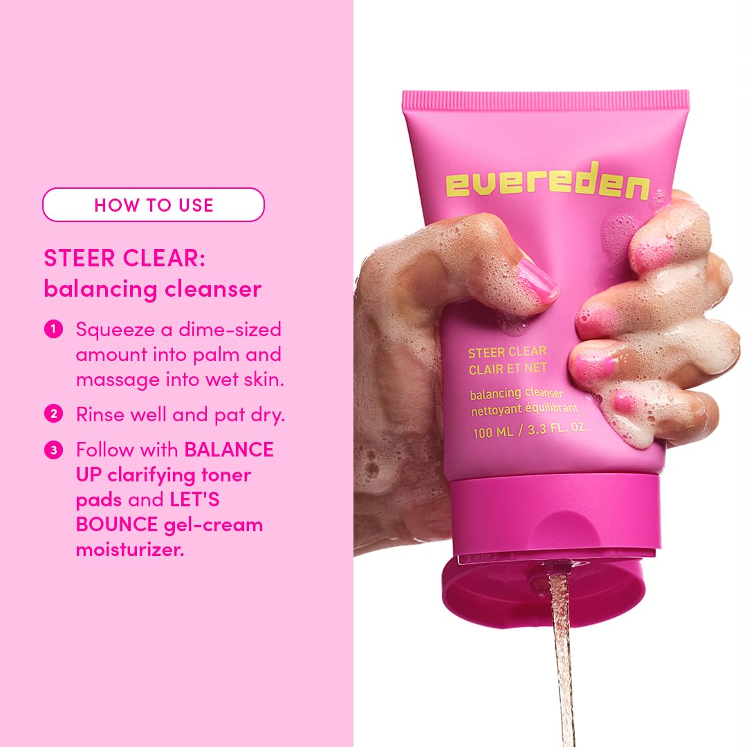 Evereden Preppy Teen Skincare Collection & Lip Gloss Set - Triple Green Tea Cleanser, Gel-Cream Moisturizer, Toner Pads & Non-Toxic Tinted Lip Gloss (Ruby Red) | Acne-Prone Skin Care Routine for Teens | Perfect for School, Sleepovers & Daily Use
