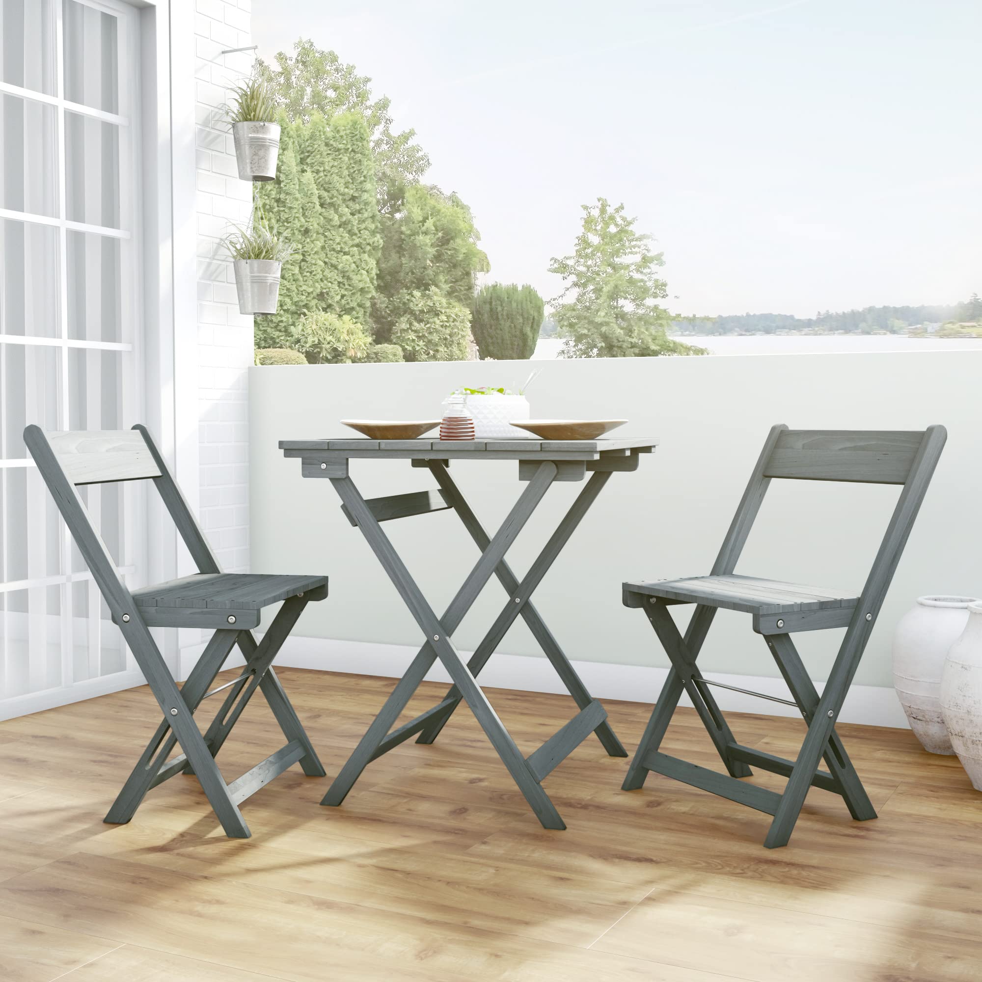 Linon Home Décor Caitlyn Gray 3-Piece Square Coffee Table Set for Living Room, Lounge & Office - Modern Side Tables with Storage Shelf