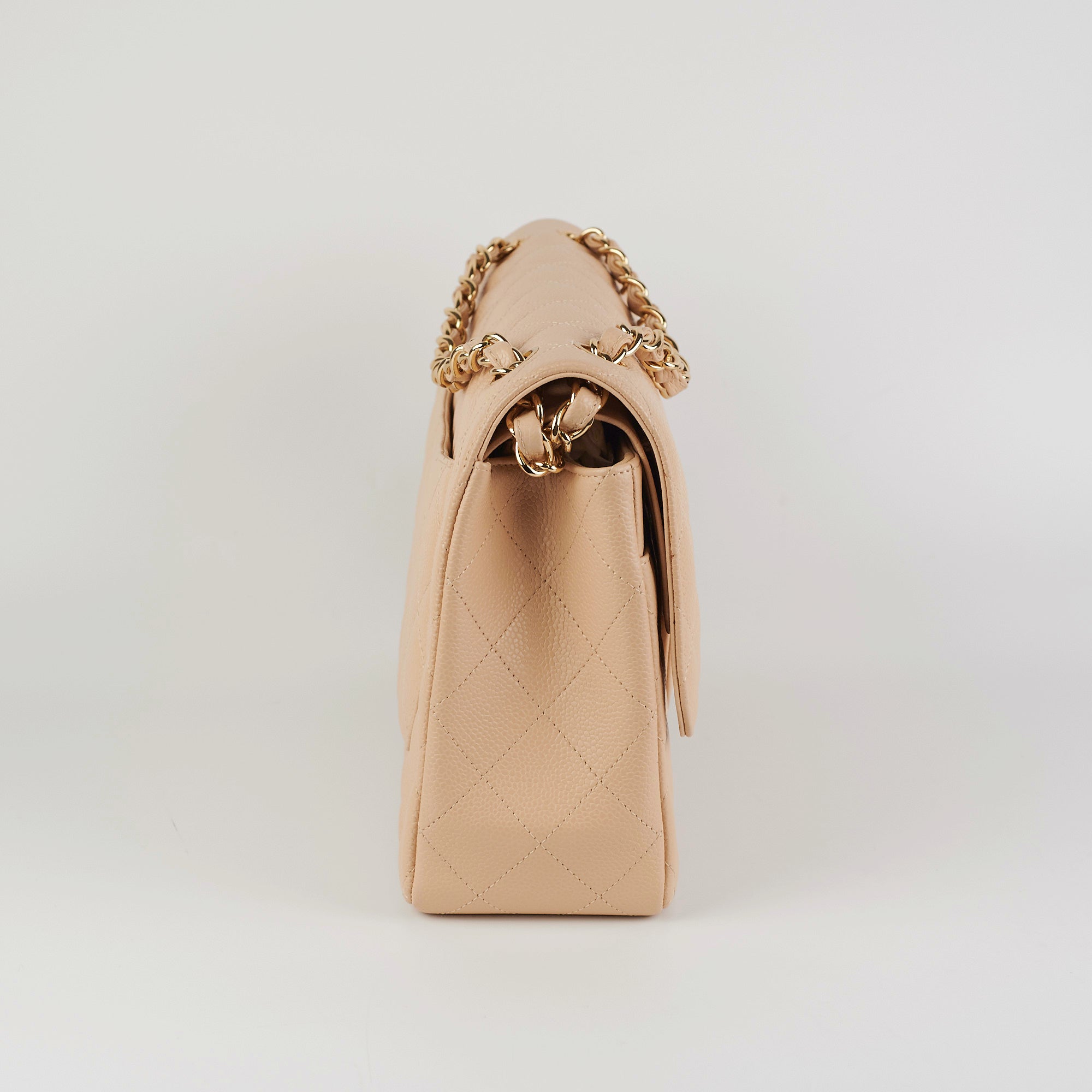 Chanel Classic Double Flap Jumbo Beige Caviar Leather Shoulder Bag - Luxury Designer Handbag for Women, Perfect for Work, Parties & Special Occasions