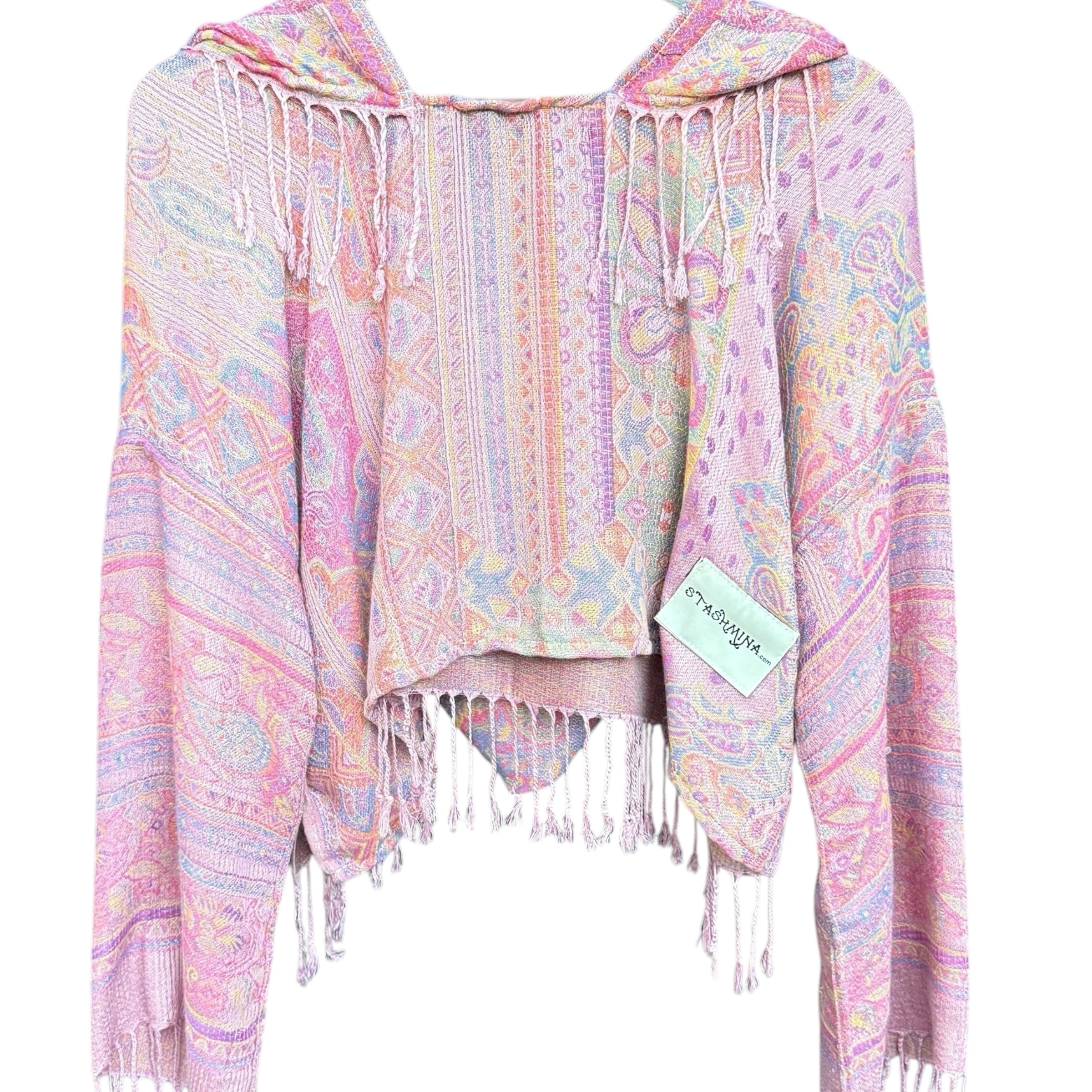 PASH LS CROP TOP - Pink Matrix Paisley Print Long Sleeve Women's Shirt | Fashion Tops for Casual Wear, Street Style & Festival Outfits