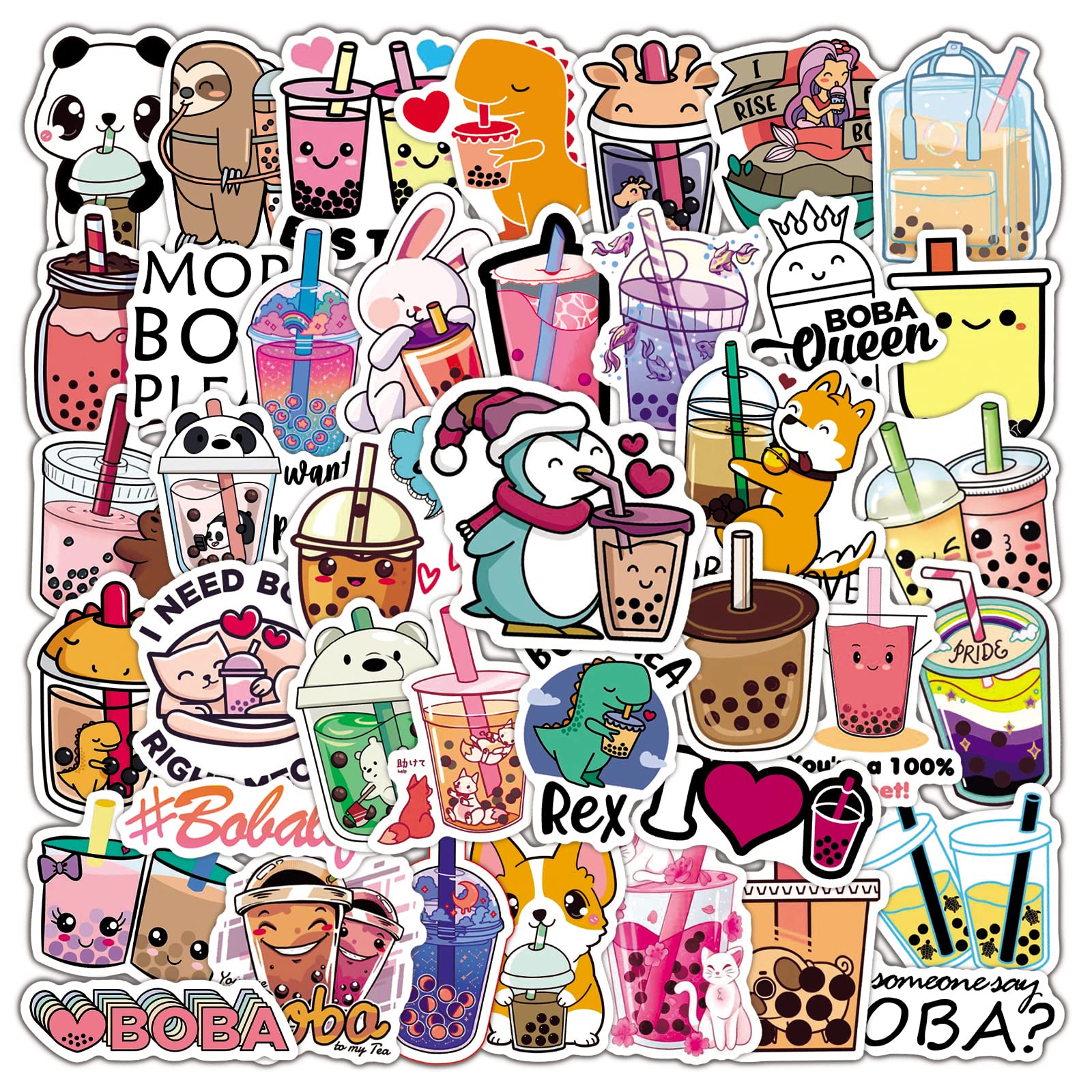 50PCS Kawaii Bubble Tea Stickers - Cute Boba Stickers, Waterproof Vinyl Aesthetic Stickers for Water Bottles, Laptops, Journals - Perfect for Teens, Kids & Girls - Great for School, DIY Crafts & Gift Wrapping