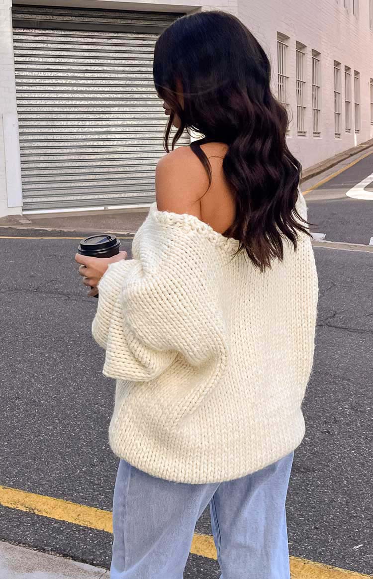 Delvey Cream Chunky Knit Sweater for Women - Soft Oversized Cable Knit Pullover - Cozy Winter Sweater for Casual Outfits & Cold Weather