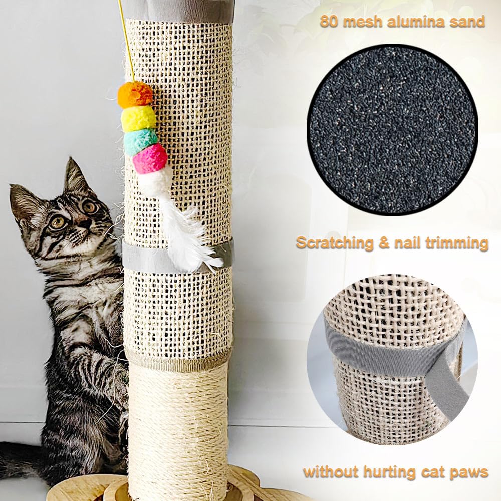Premium Sisal Cat Scratch Pad & Nail File - 80 Grit Aluminum Oxide for Cat Scratcher Post or Tower | Protects Furniture & Trims Cat Nails | Perfect for Home, Office & Pet Grooming Stations