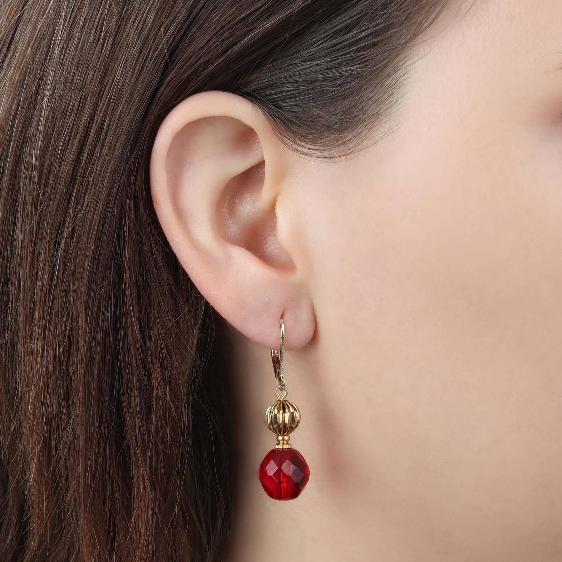 1928 Jewelry Glimmering Siam Red Dangling Earrings for Women - Vintage Style Long Drop Earrings for Party, Wedding & Evening Occasions