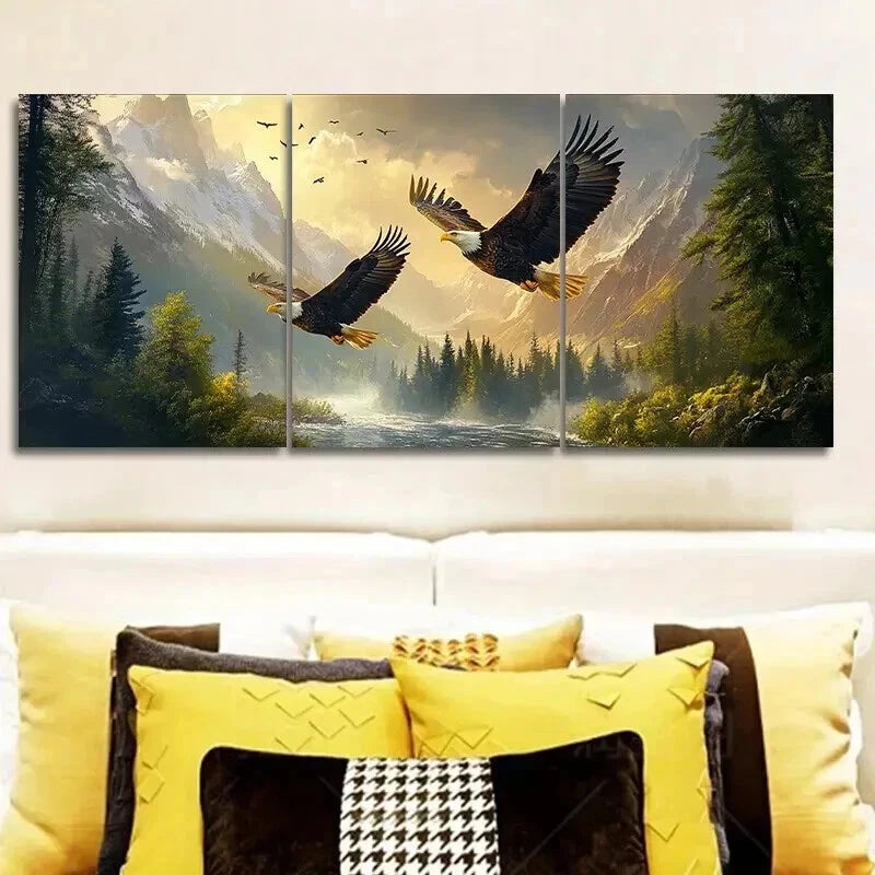 3-Piece Two Flying Eagles Wall Art Set - Framed Canvas 50x70cm - High Quality Print - 100% Australian Made - Ready to Hang - Perfect for Living Room, Bedroom & Office Decor