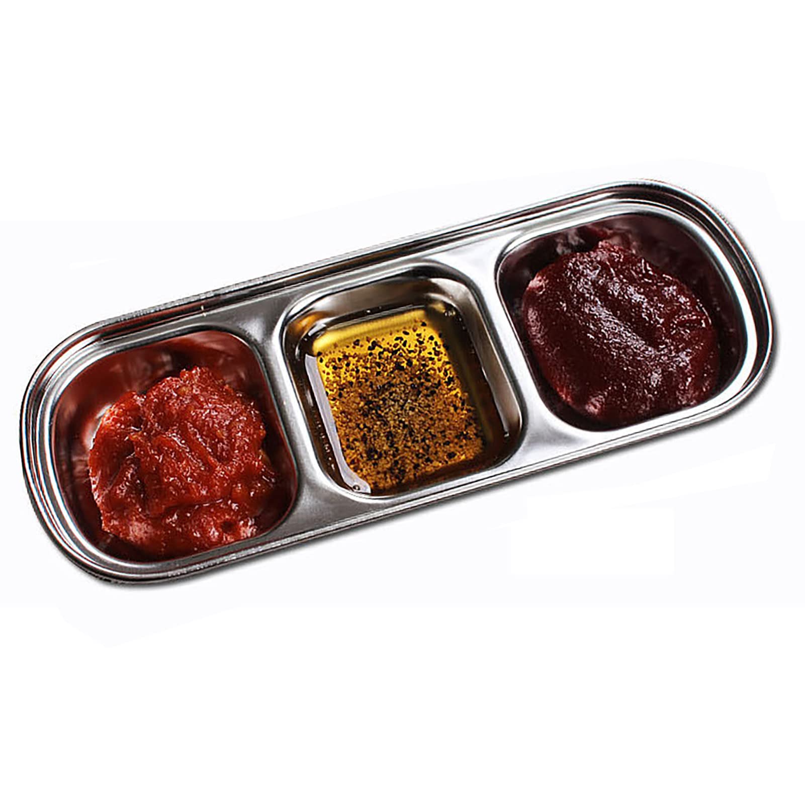 Stainless Steel 3-Compartment Sauce Dish - Appetizer Serving Tray, Divided Snack Plate & Food Dipping Bowl for Home Kitchen | Perfect for Parties, BBQs, and Entertaining Guests