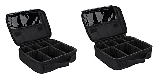 Professional Nylon Makeup Organizer Bag with Adjustable Compartments - Travel Cosmetic Case for Brushes, Toiletry & Jewelry Storage (2-Piece Set) | Perfect for Home Vanity, Salon Professionals & On-the-Go Travel