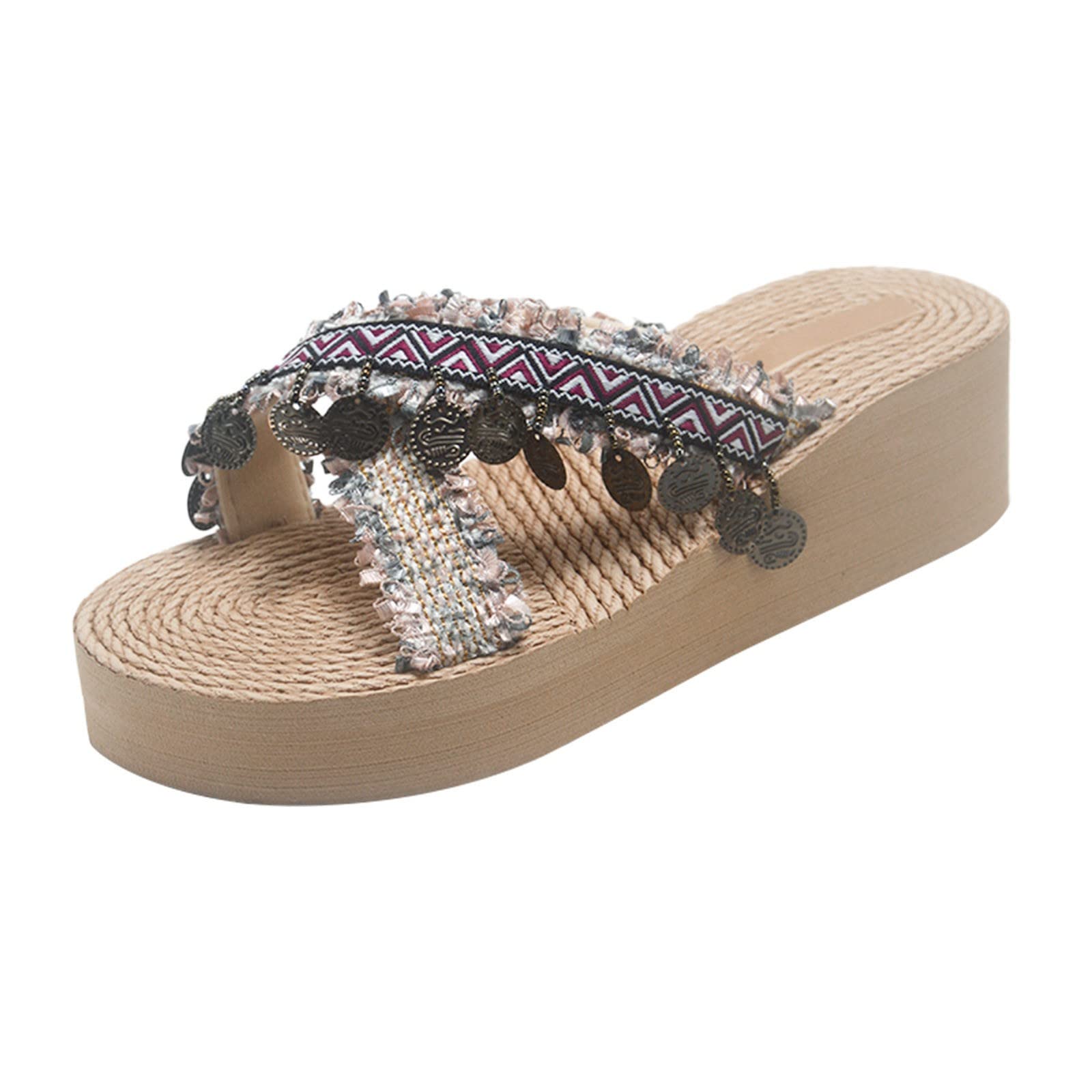 Outer Slope Women's Thick Sole Sequins Heel Sandals - Fashion Glitter Beach Slippers for Pride Events, Parties & Summer Vacations