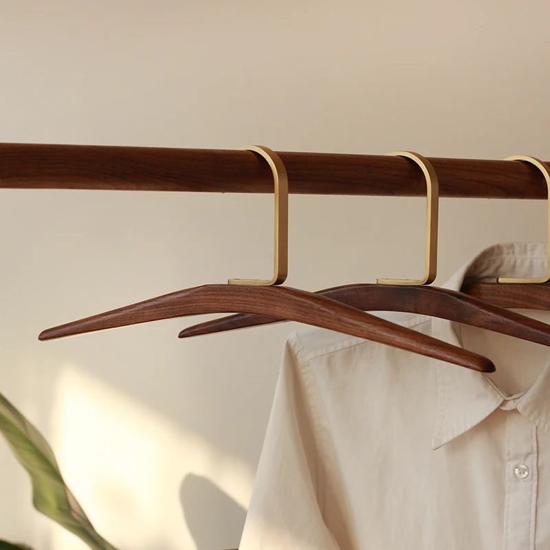 Premium Solid Walnut Wood & Brass Coat Hangers - Luxury Closet Organizer for Suits, Dresses & Jackets - Perfect for Walk-In Closets, Boutique Hotels & Upscale Retail Stores