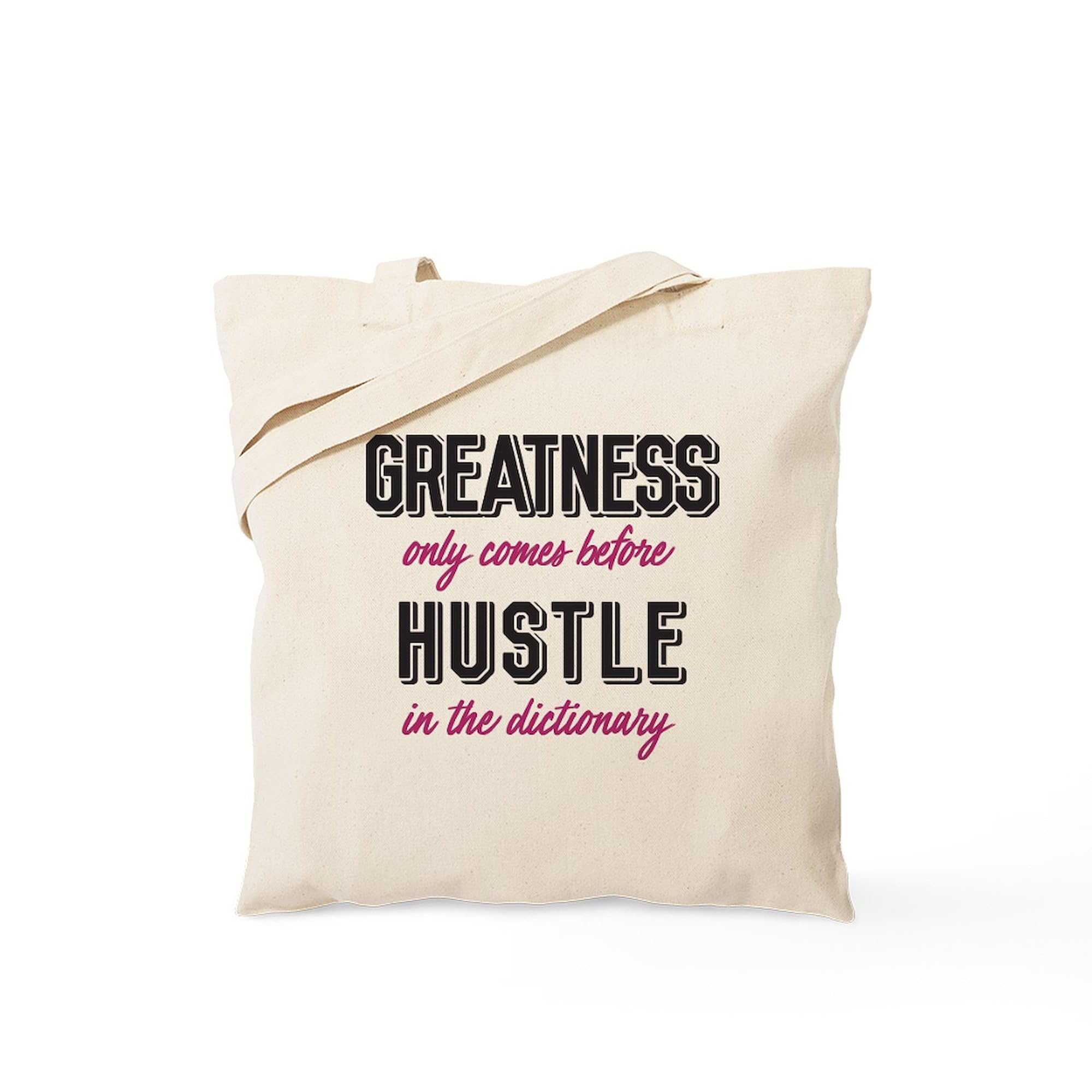 Greatness Comes Before Hustle Natural Canvas Tote Bag - Reusable Eco-Friendly Shopping Bag for Groceries, Beach, Work & Daily Use