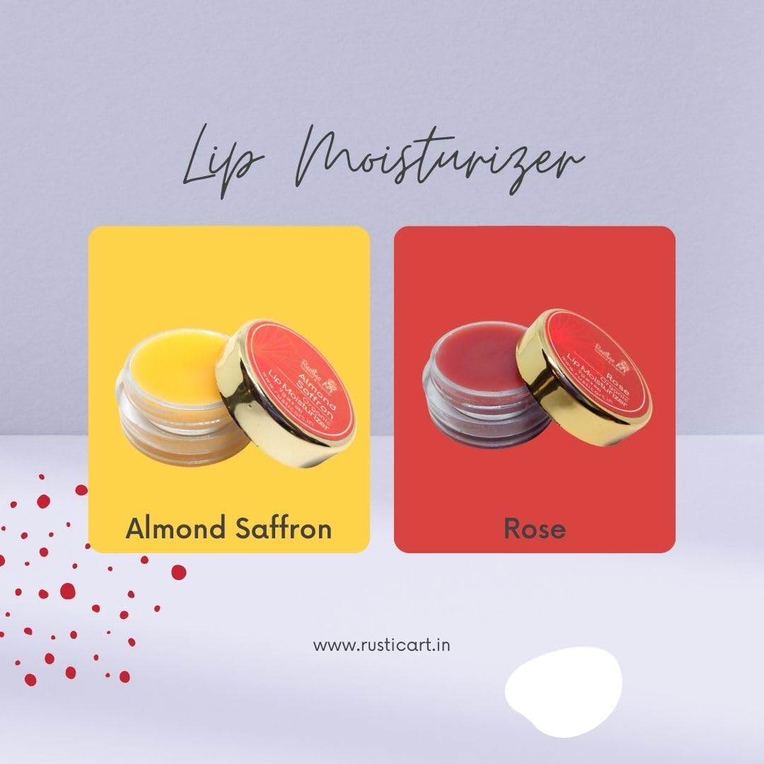 Rustic Art Almond Saffron & Rose Lip Balm Combo - Natural Moisturizing Lip Care for Dry Chapped Lips - Perfect for Winter Skincare & Daily Hydration