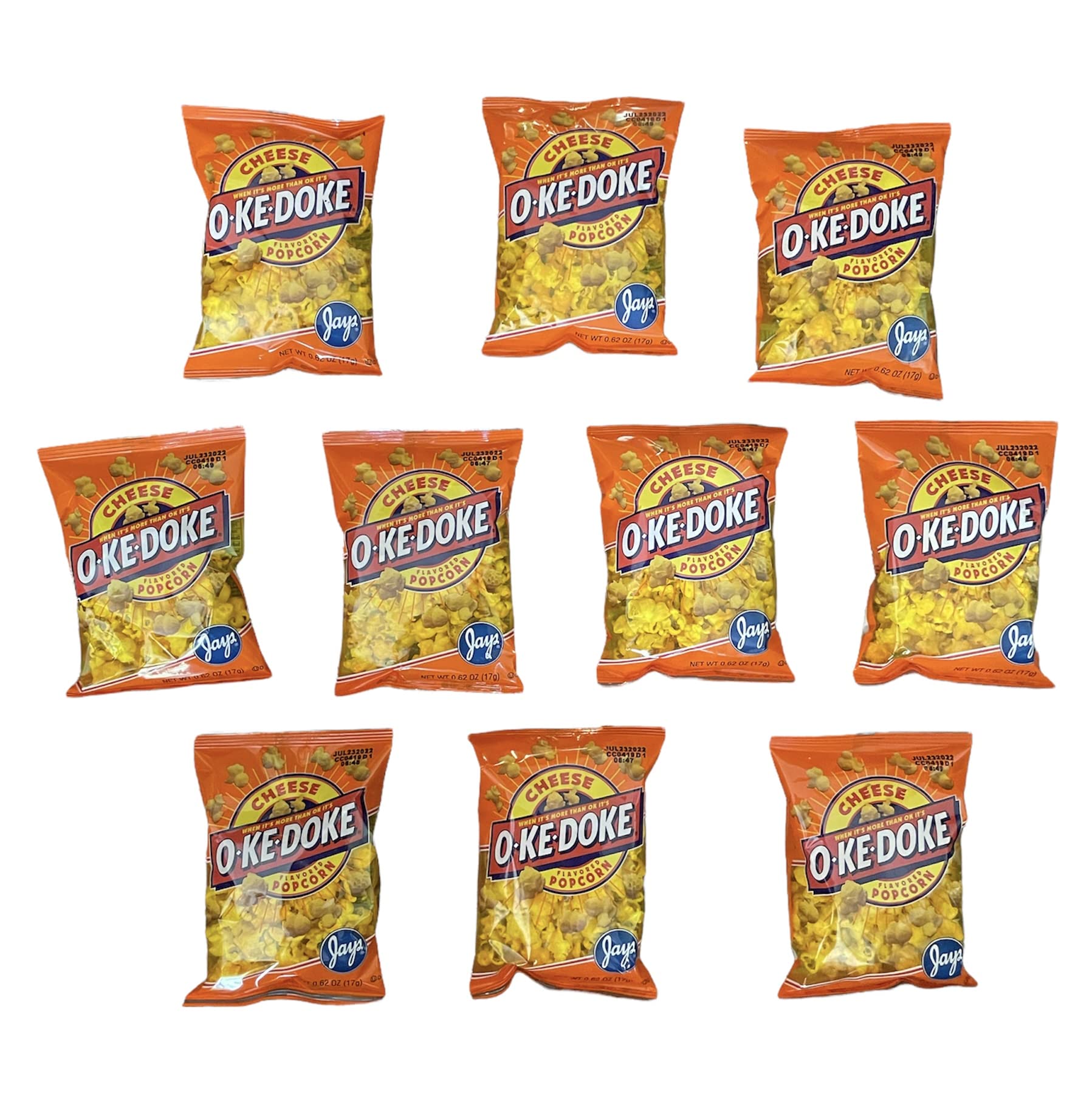 JAY'S O'KE DOKE Popcorn Variety Pack - 10 Count Cheese & Hot Cheese Flavored .625 oz Bags | Movie Night Snacks, Party Favors, Office Treats & Road Trip Munchies