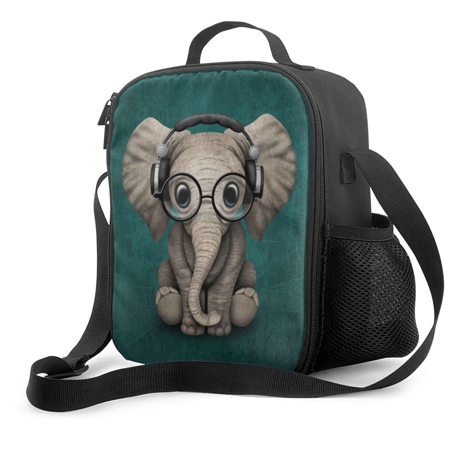 Insulated Lunch Bag with Elephant & Glasses Design - Reusable, Leak-Proof Cooler Tote for Men & Women - Adjustable Shoulder Strap for School, Work, Picnic & Outdoor Activities