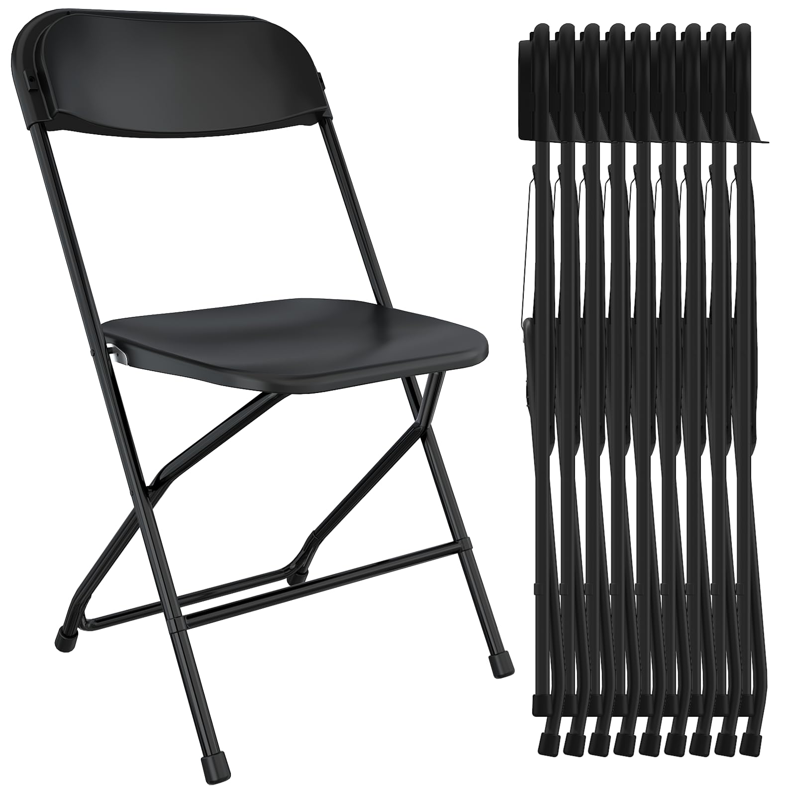10 Pack Black Folding Chairs - Heavy Duty Stackable Plastic Chairs for Indoor & Outdoor Use - Steel Frame Supports 350LBS - Perfect for Parties, Weddings, Office, School & Dining Events