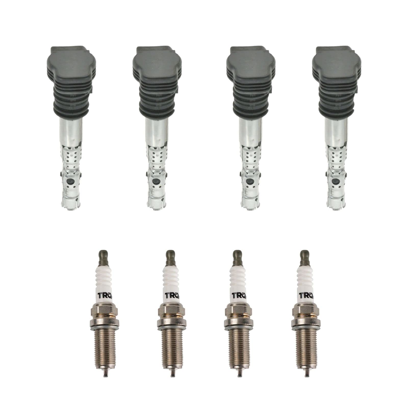 High Performance Ignition Coil and Spark Plug Kit - Compatible with 2001-2006 Audi A4, 2001-2005 A4 Quattro, TT, TT Quattro, 2000-2005 VW Beetle Golf Jetta Passat - Improve Engine Power & Fuel Efficiency for Smooth Driving
