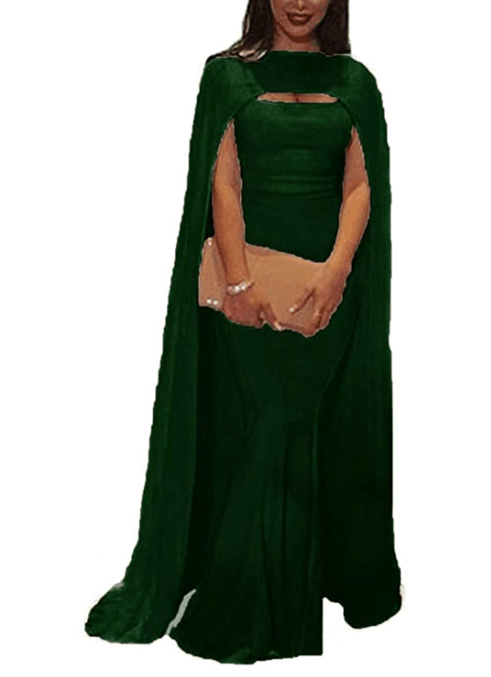 Emanni Women's Elegant Long Mermaid Evening Dress with Cape - Formal Prom Gown for Special Occasions | Perfect for Weddings, Galas, and Black Tie Events