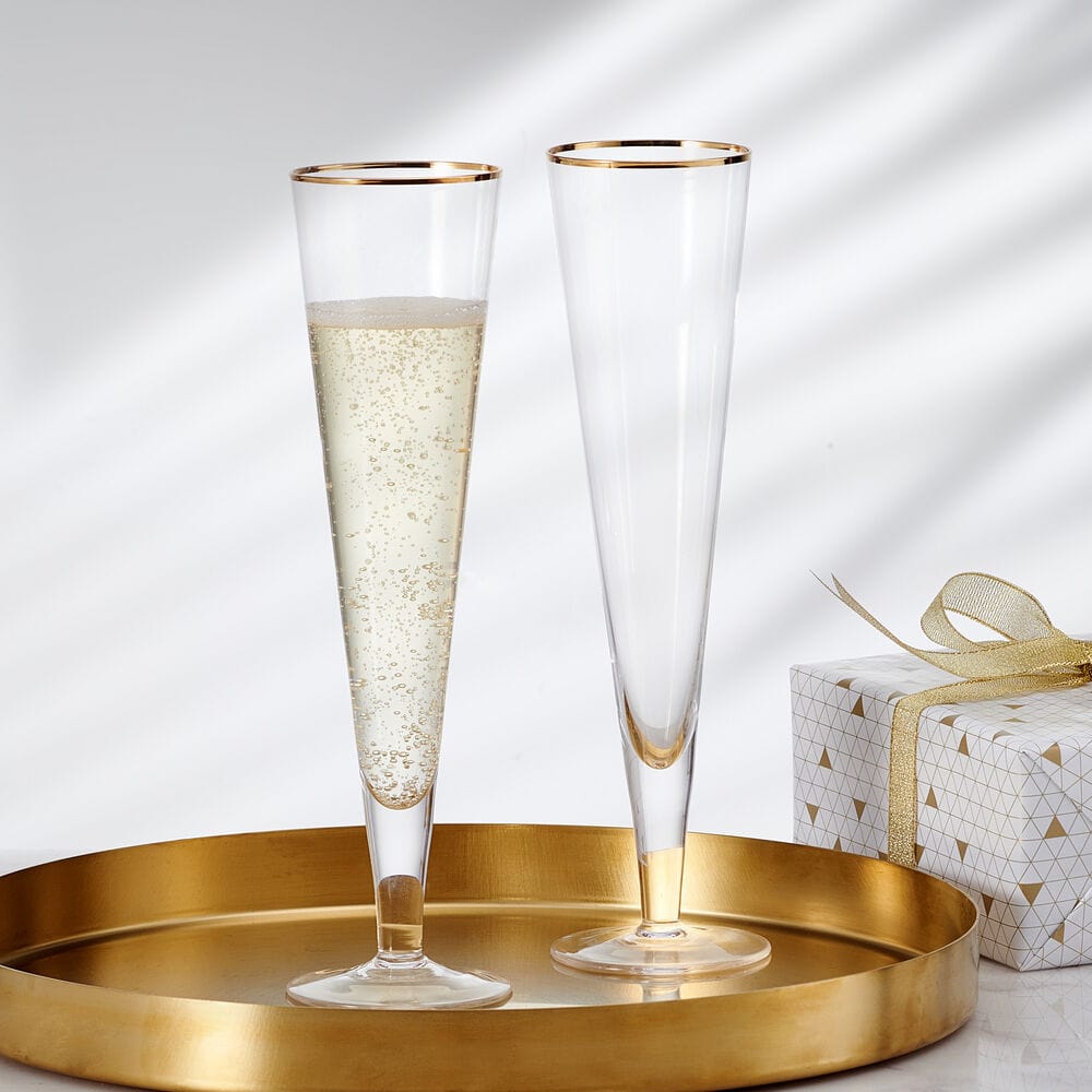 Premium 24K Gold-Plated Trumpet Champagne Flute Glasses - Set of 2 for Weddings, Anniversaries & Special Celebrations