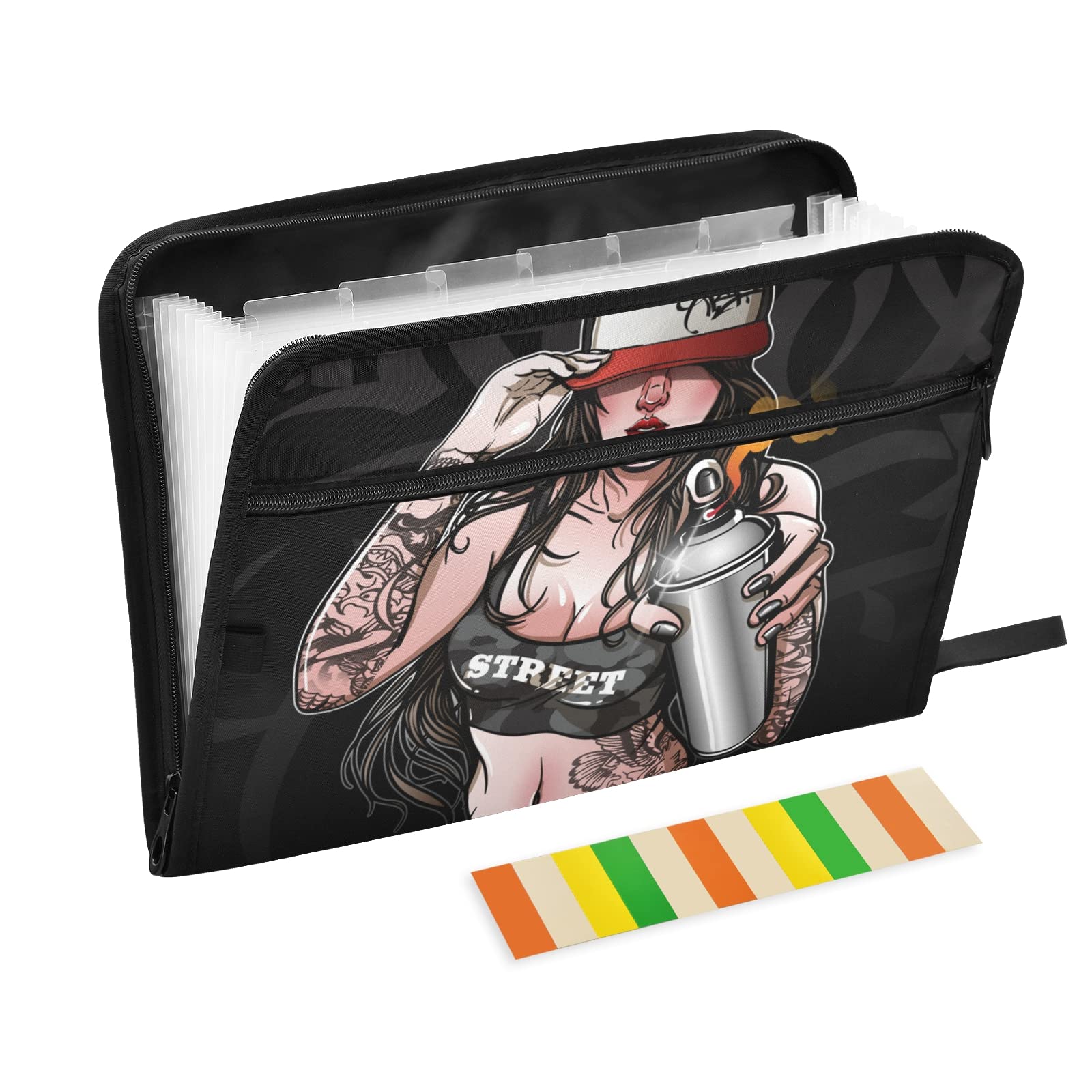 KFBE Sport Girl Expanding File Folder - 13 Pocket Accordion Organizer with Sticky Labels & Zipper Closure - Letter/A4 Paper Document Holder for School, Office, Home Organization (20811593)