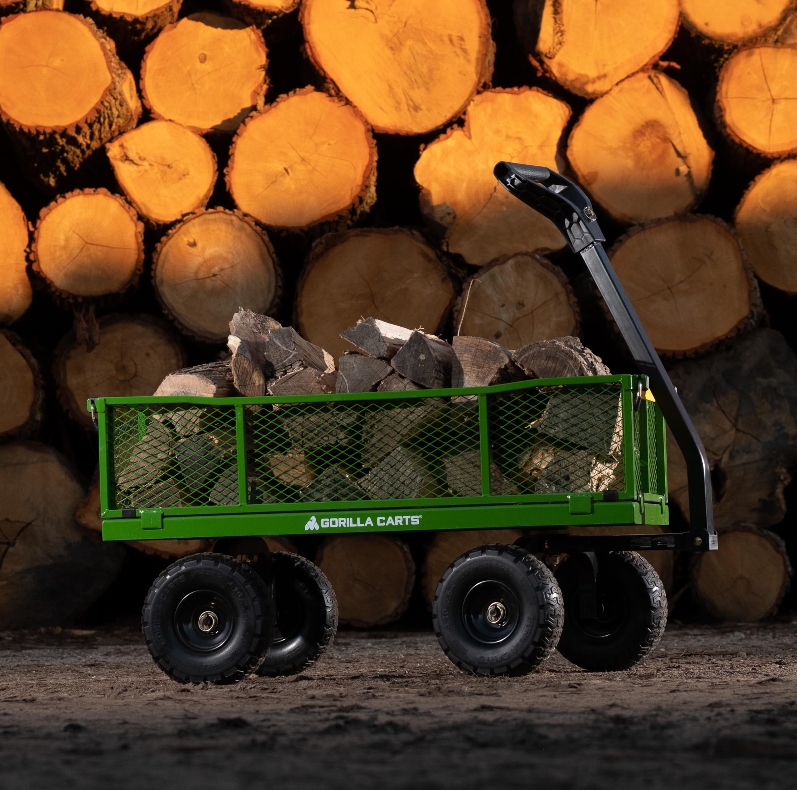 Gorilla Carts 4 Cubic Feet Steel Utility Cart with No-Flat Tires - Heavy Duty Garden Cart for Yard Work, Landscaping & Home Improvement (Green, Amazon Exclusive)