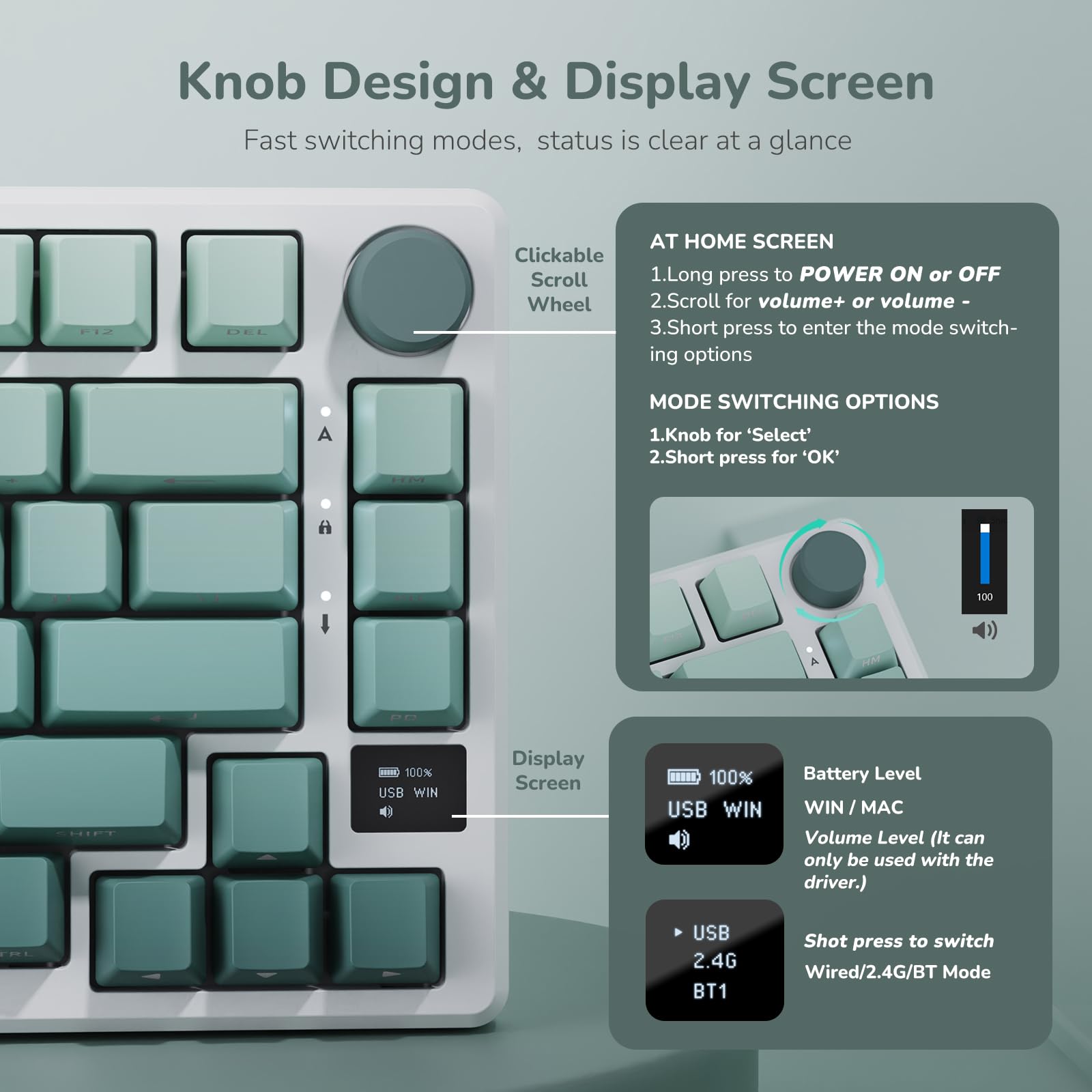 RK ROYAL KLUDGE M75 Wireless Mechanical Gaming Keyboard - 75% Compact 81 Keys with OLED Display, Rotary Knob & RGB Backlit | 2.4GHz/BT5.1/Wired Triple Mode | Hot-Swappable Cloud Switch & Gasket Mount | PBT Side-Printed Keycaps for PC/Mac Gaming & Office Typing
