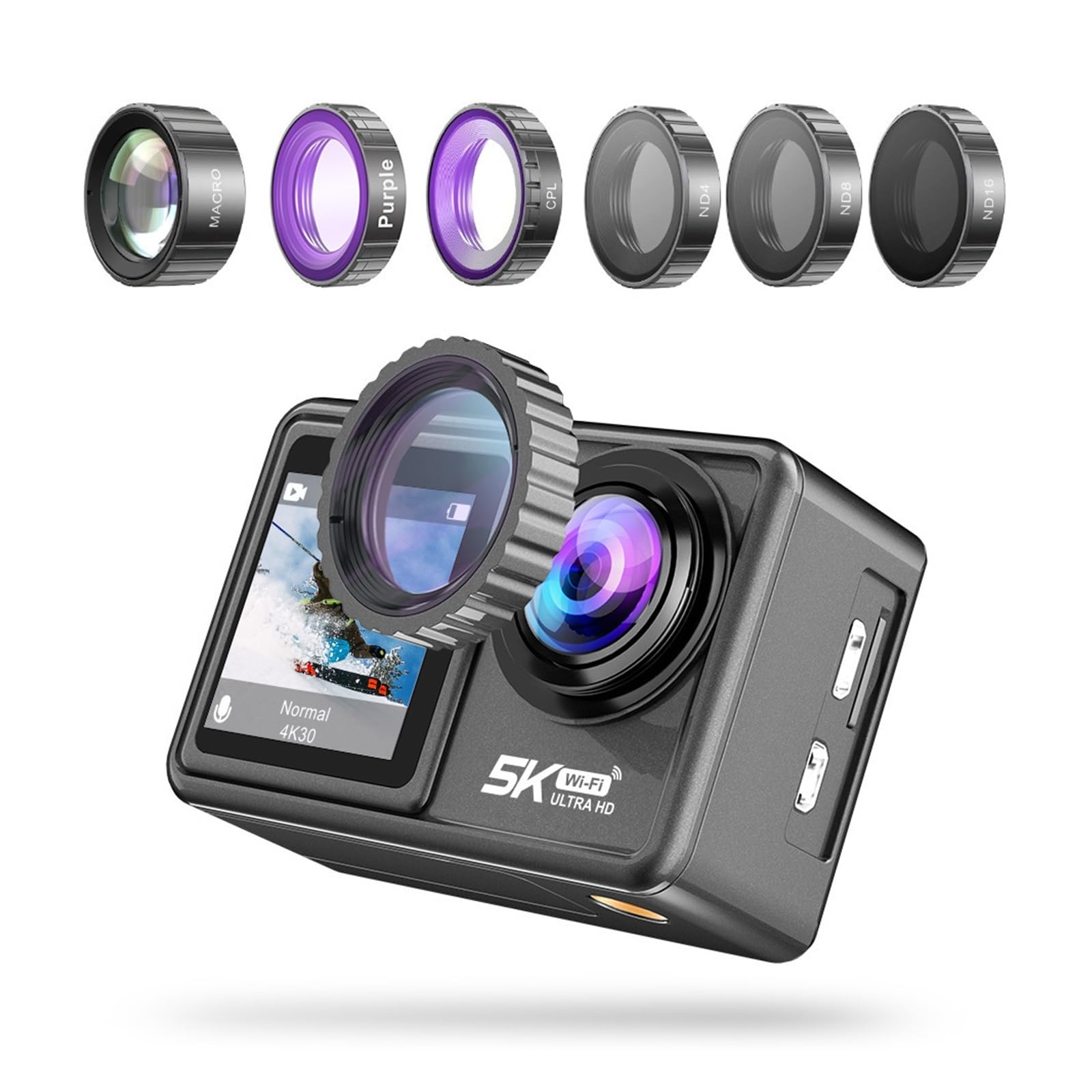 48MP 5K Action Camera with Interchangeable Lens & Electronic Stabilizer - MZZYG Video Camera for Vlogging, Sports & Adventure (128GB) - Perfect for Travel, YouTube Content & Outdoor Activities
