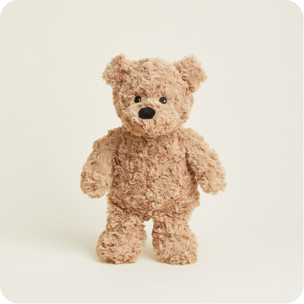 Unscented Brown Curly Bear Warmies - Microwaveable Plush Heating Pad for Stress Relief & Pain Relief - Perfect for Kids, Adults, Cold Weather & Menstrual Cramps