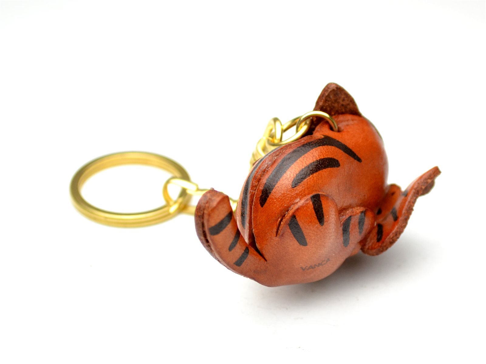 3D Leather Cat Keychain - Handmade Collectible Keyring Charm Pendant by VANCA | Made in Japan | Perfect for Cat Lovers, Gifts & Bag Accessories