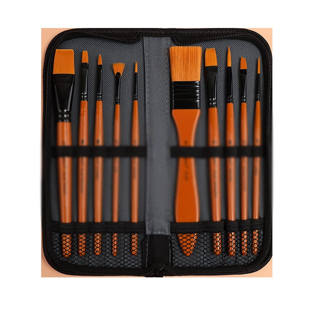 10-Piece Multifunctional Nylon Watercolor & Oil Painting Brush Set with Cloth Bag - Professional Artist Supplies for Canvas, Acrylic, Gouache Painting - Perfect for Beginners & Professionals (Color: A)