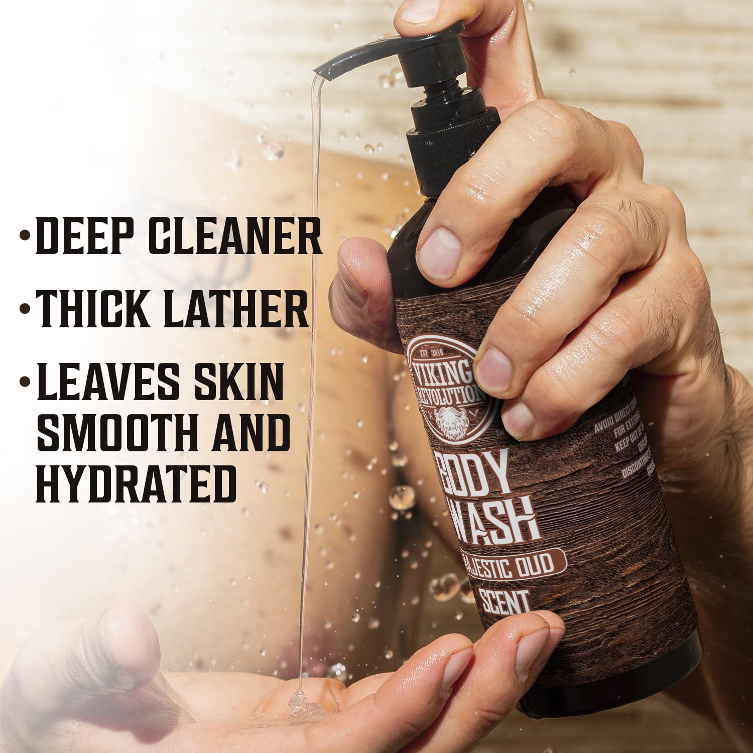 Viking Revolution Men's Body Wash - Majestic Oud Scented Natural Shower Gel with Vitamin E & Rosemary Oil - Hydrating & Refreshing for Daily Use - 12 Fl Oz (Pack of 2) - Perfect for Gym, Travel & Men's Skincare Routine