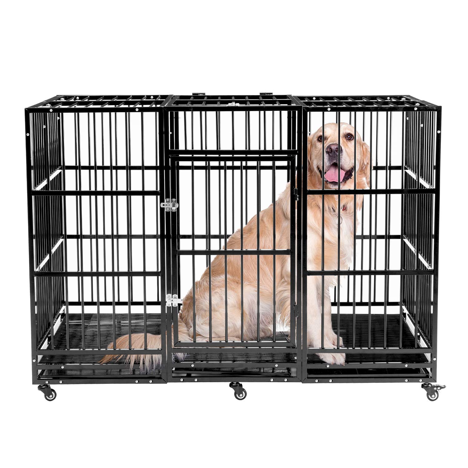 Walnest Heavy Duty Dog Crate - Large Dog Kennel with Lockable Wheels & Removable Tray, High Anxiety Relief Double Door Pet Cage for Home, Travel & Vet Visits - Durable Indoor/Outdoor Dog Crate for Training & Security