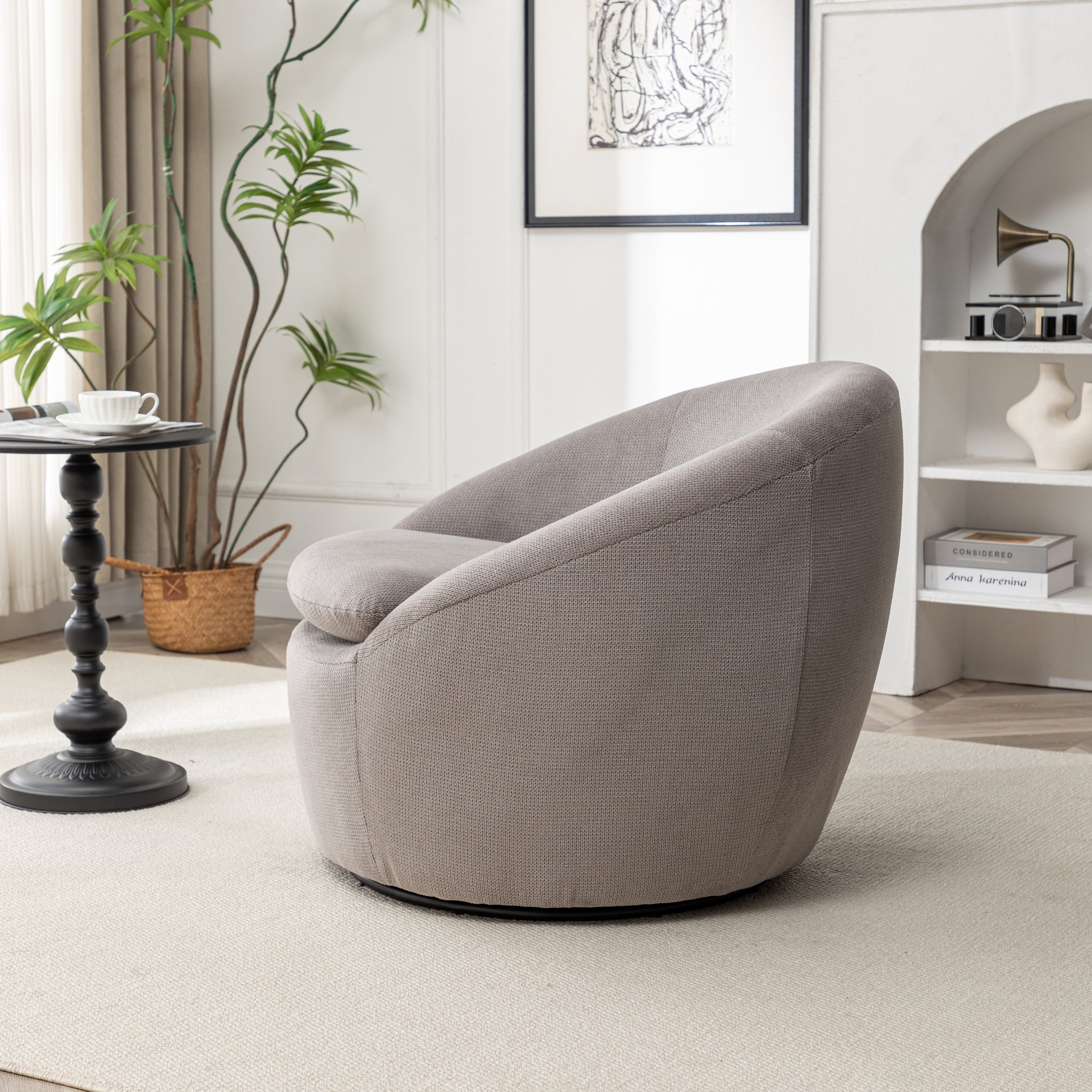 Roundhill Furniture Winnie Modern Barrel Chair - 360° Swivel Accent Chair with Upholstered Seat & Metal Base for Living Room, Bedroom or Office