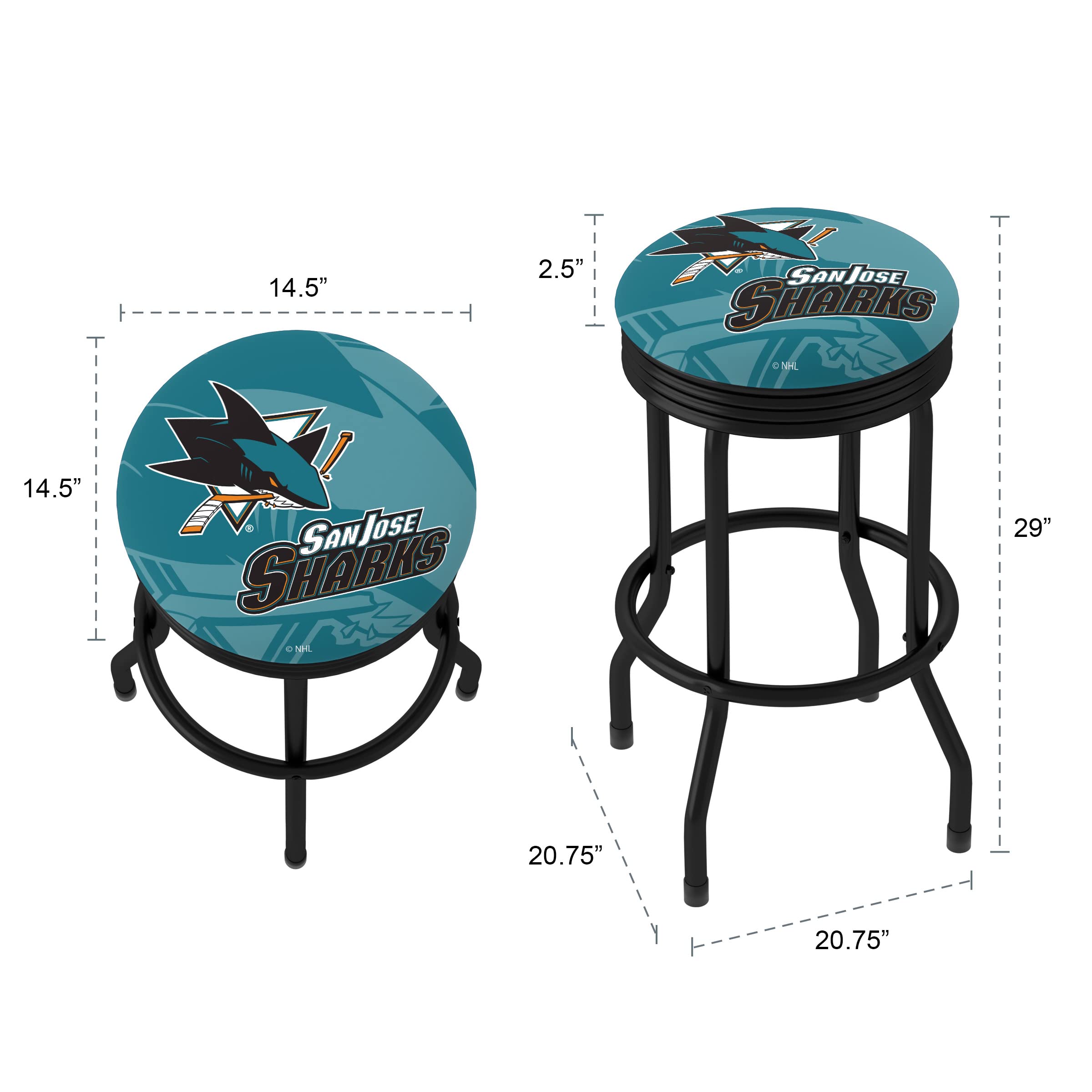 San Jose Sharks Logo Bar Stool - Retro Black Ribbed Swivel Stool for Game Room, Garage & Home Bar - NHL Themed Pub Chair for Sports Fans & Man Cave Decor