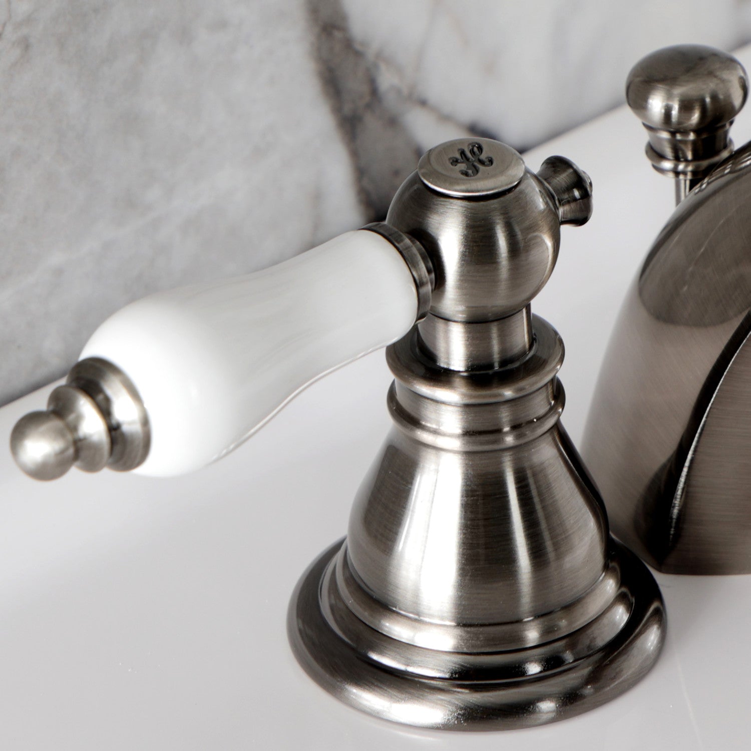 American Patriot KB953APL 3-Hole Deck Mount Mini Widespread Bathroom Faucet - Two Handle Design with Pop-Up Drain - Black Stainless Steel - Perfect for Small Bathroom Sinks and Powder Rooms