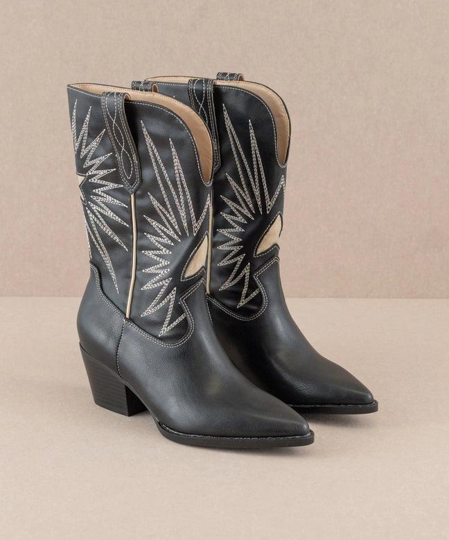Bristol Black Star Burst Western Boots for Women - Stylish Cowgirl Boots with Embroidered Design - Perfect for Country Dancing, Rodeo, and Western Fashion